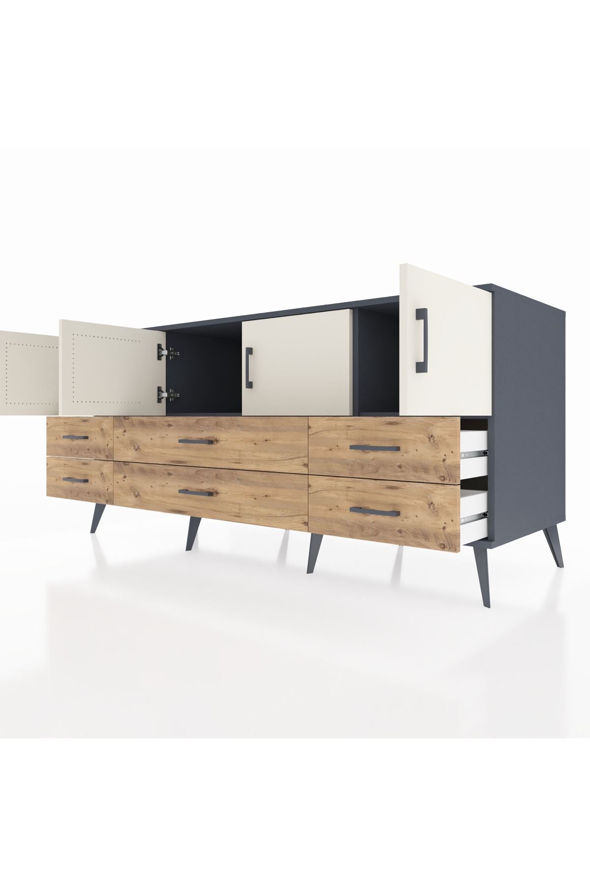 Kronos Konsol 3 Raflı 6 Çekmeceli 4 Kapaklı 176x59x83 - S610M004V15C