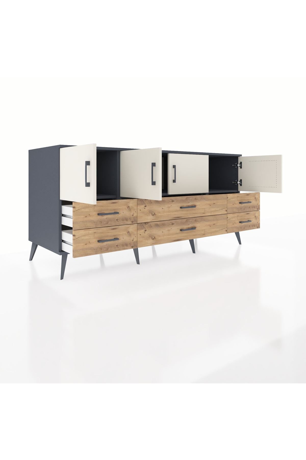Kronos Konsol 3 Raflı 6 Çekmeceli 4 Kapaklı 176x59x83 - S610M004V15C