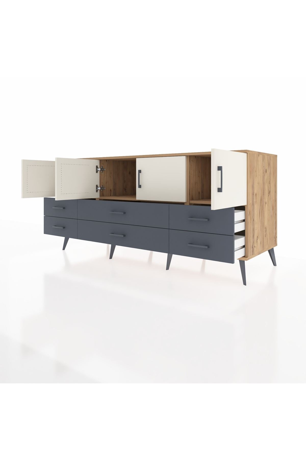 Kronos Konsol 3 Raflı 6 Çekmeceli 4 Kapaklı 176x59x83 - S610M004V23C
