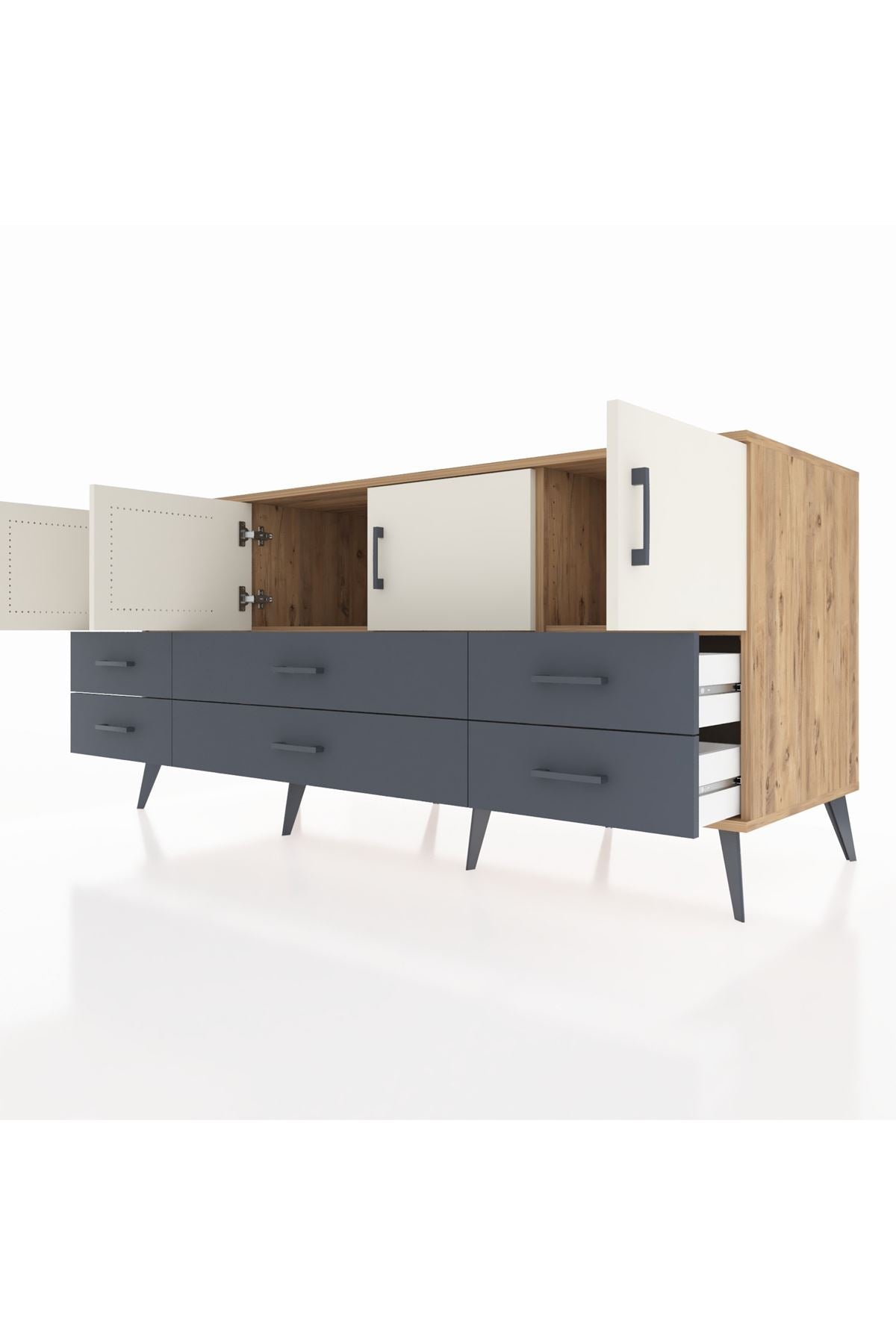 Kronos Konsol 3 Raflı 6 Çekmeceli 4 Kapaklı 176x59x83 - S610M004V23C