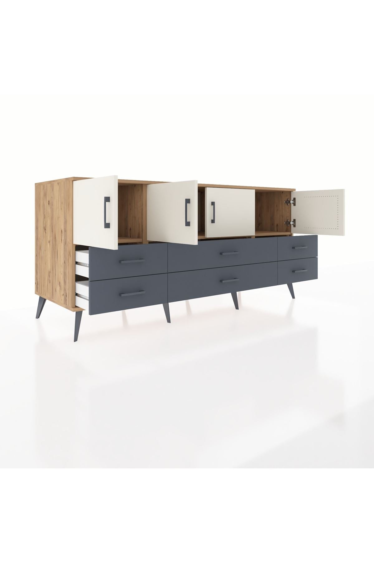 Kronos Konsol 3 Raflı 6 Çekmeceli 4 Kapaklı 176x59x83 - S610M004V23C
