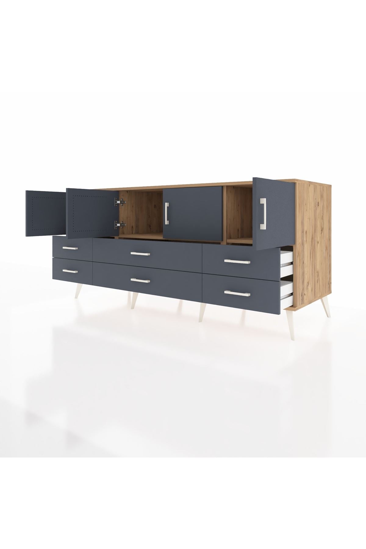 Kronos Konsol 3 Raflı 6 Çekmeceli 4 Kapaklı 176x59x83 - S610M004V26C