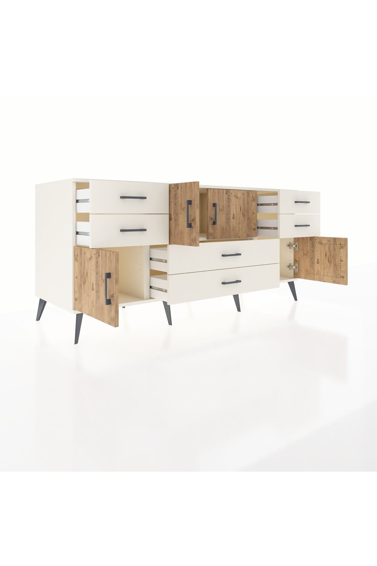Kronos Konsol Tek Raflı 6 Çekmeceli 4 Kapaklı 176x59x83 - S610M005V01C