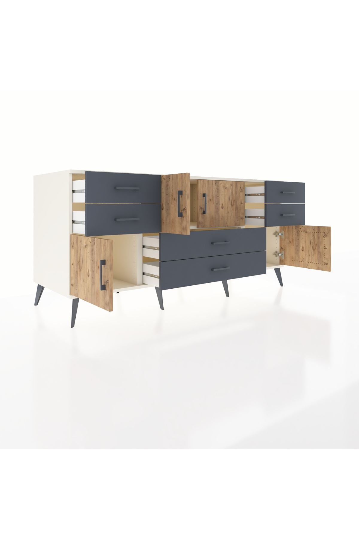 Kronos Konsol Tek Raflı 6 Çekmeceli 4 Kapaklı 176x59x83 - S610M005V02C