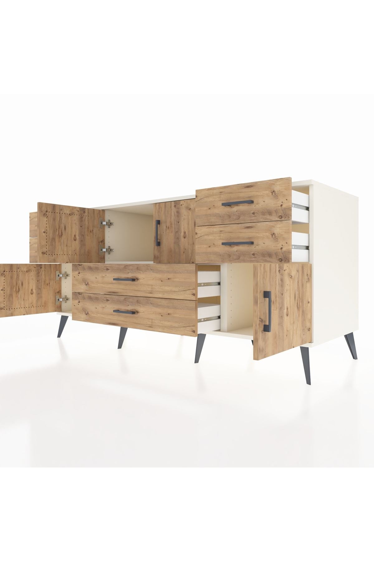 Kronos Konsol Tek Raflı 6 Çekmeceli 4 Kapaklı 176x59x83 - S610M005V03C