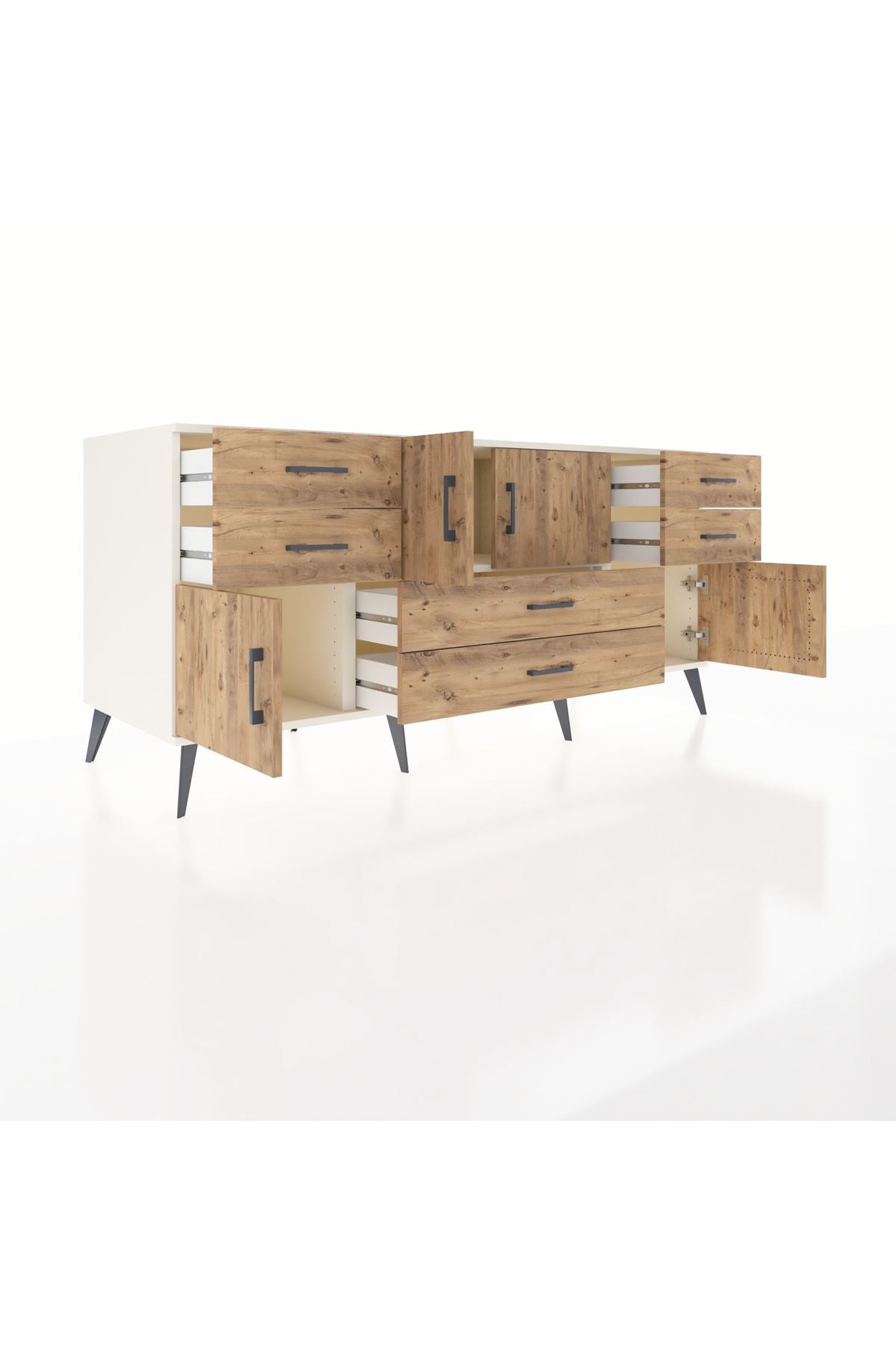 Kronos Konsol Tek Raflı 6 Çekmeceli 4 Kapaklı 176x59x83 - S610M005V03C