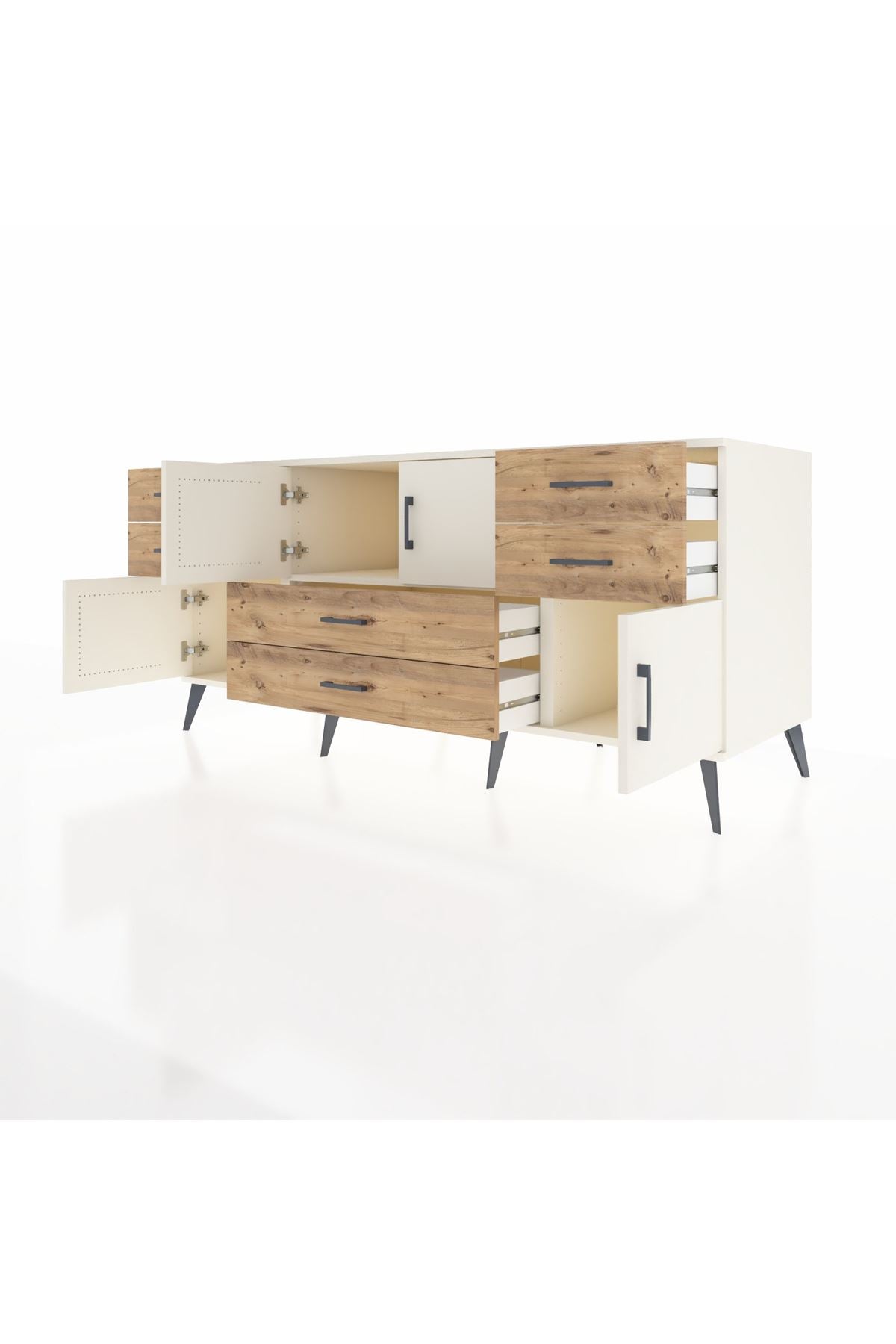 Kronos Konsol Tek Raflı 6 Çekmeceli 4 Kapaklı 176x59x83 - S610M005V06C