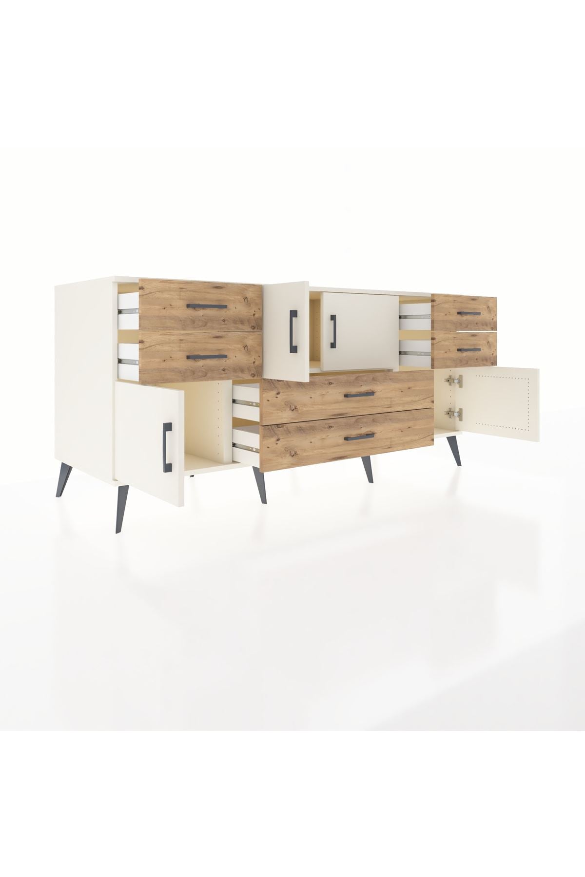 Kronos Konsol Tek Raflı 6 Çekmeceli 4 Kapaklı 176x59x83 - S610M005V06C