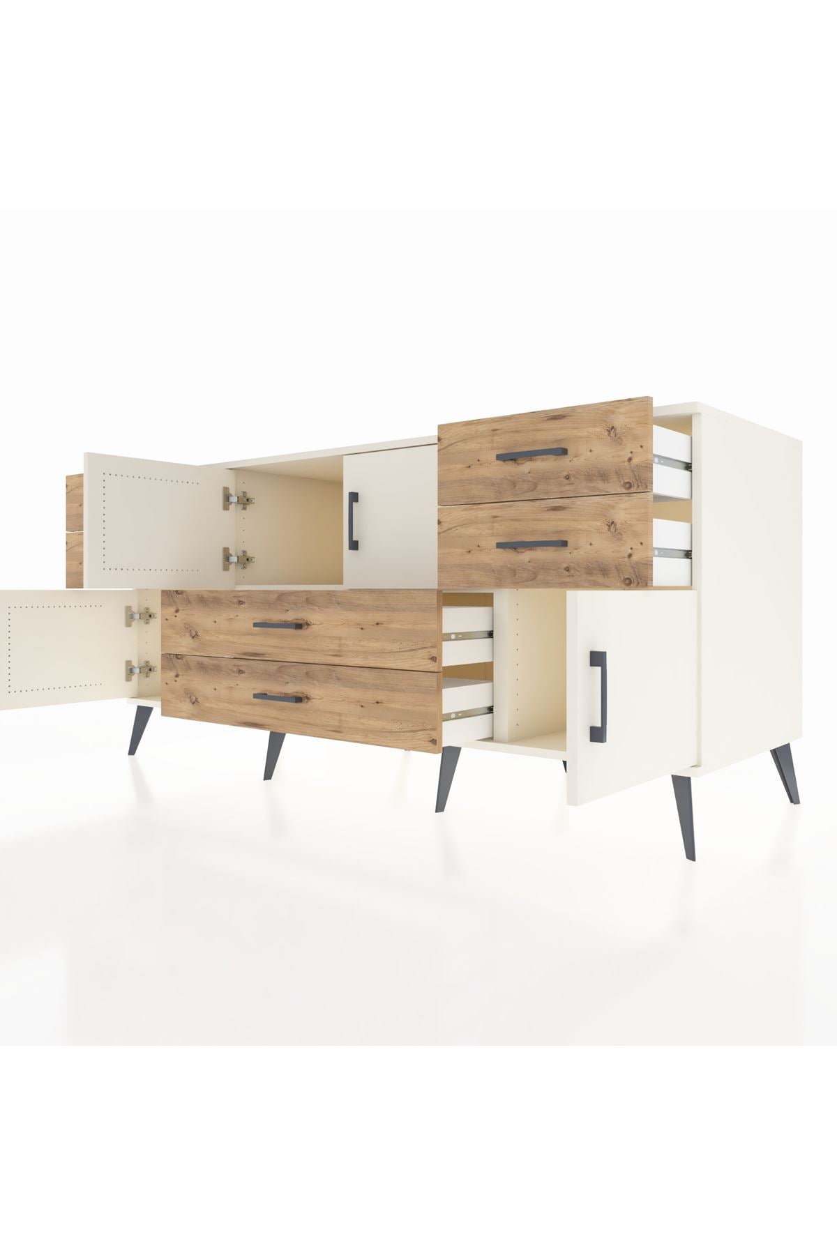 Kronos Konsol Tek Raflı 6 Çekmeceli 4 Kapaklı 176x59x83 - S610M005V06C