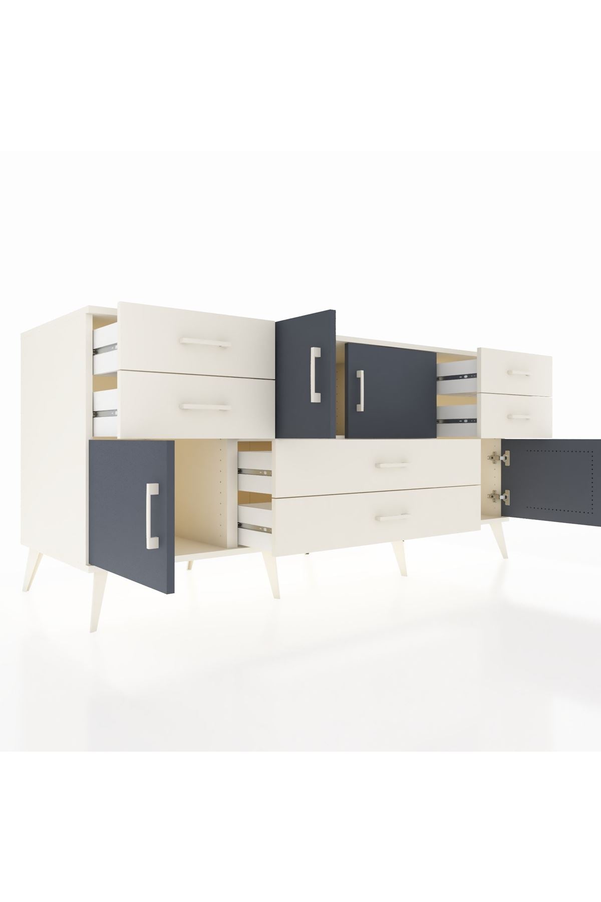 Kronos Konsol Tek Raflı 6 Çekmeceli 4 Kapaklı 176x59x83 - S610M005V07C