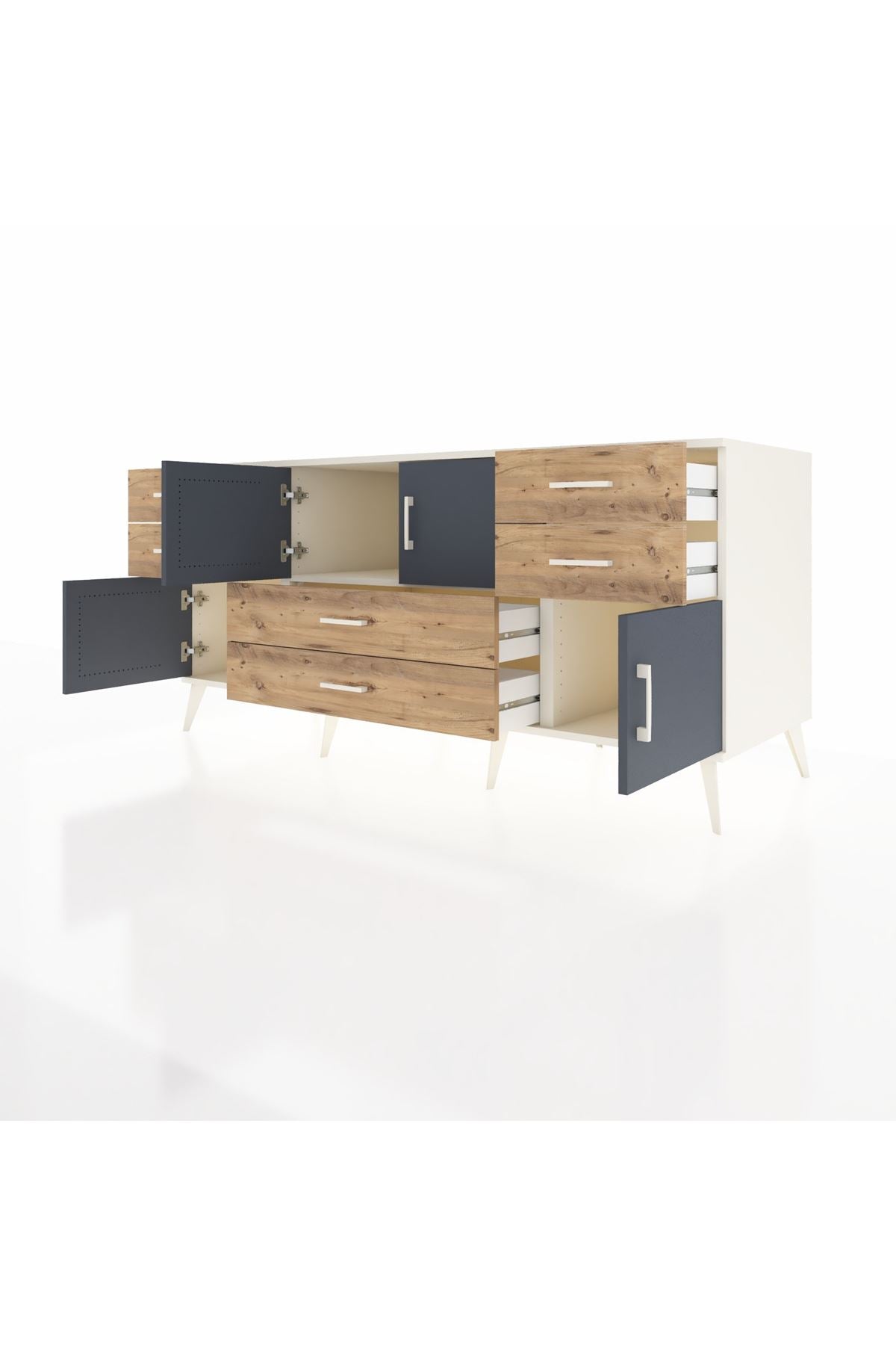 Kronos Konsol Tek Raflı 6 Çekmeceli 4 Kapaklı 176x59x83 - S610M005V09C