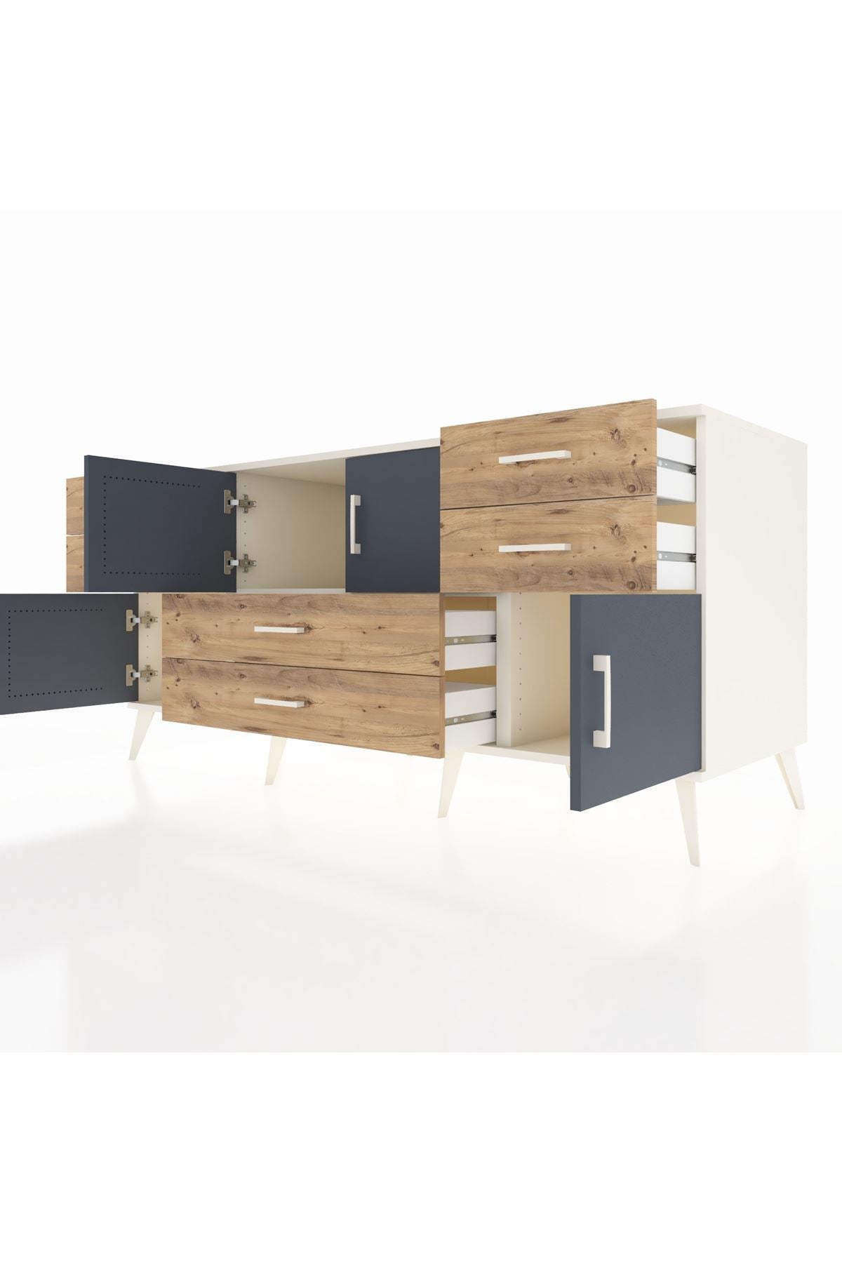 Kronos Konsol Tek Raflı 6 Çekmeceli 4 Kapaklı 176x59x83 - S610M005V09C