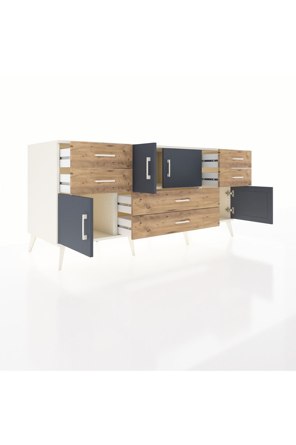 Kronos Konsol Tek Raflı 6 Çekmeceli 4 Kapaklı 176x59x83 - S610M005V09C