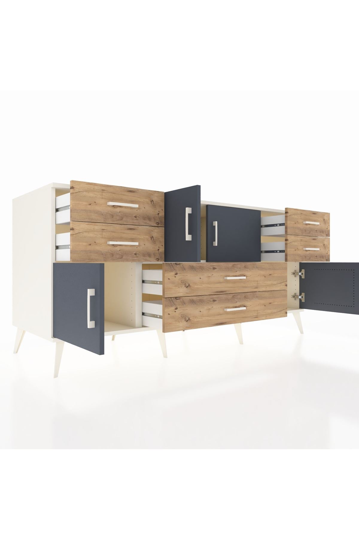 Kronos Konsol Tek Raflı 6 Çekmeceli 4 Kapaklı 176x59x83 - S610M005V09C