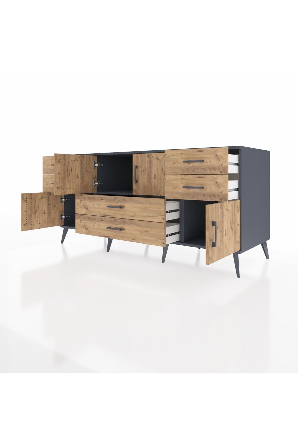 Kronos Konsol Tek Raflı 6 Çekmeceli 4 Kapaklı 176x59x83 - S610M005V12C