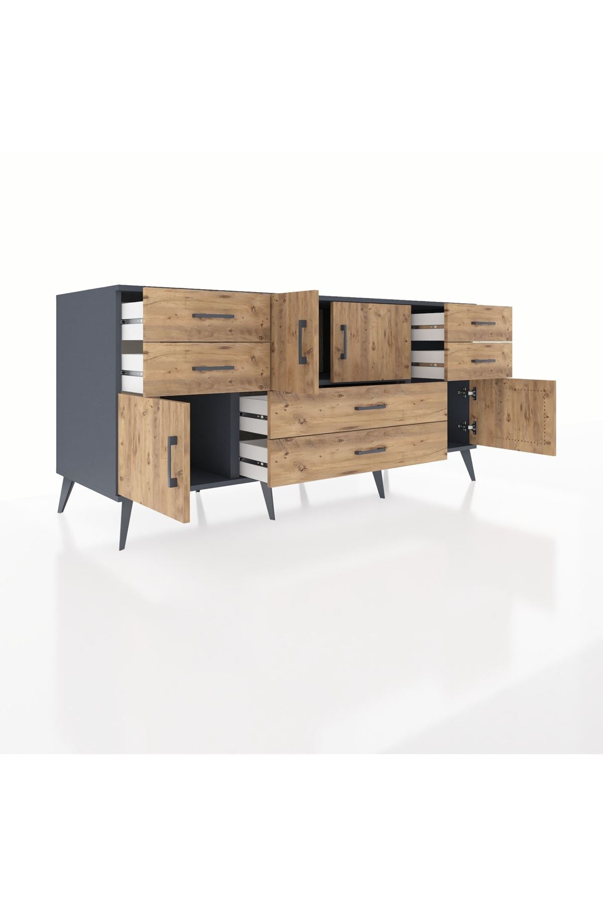 Kronos Konsol Tek Raflı 6 Çekmeceli 4 Kapaklı 176x59x83 - S610M005V12C