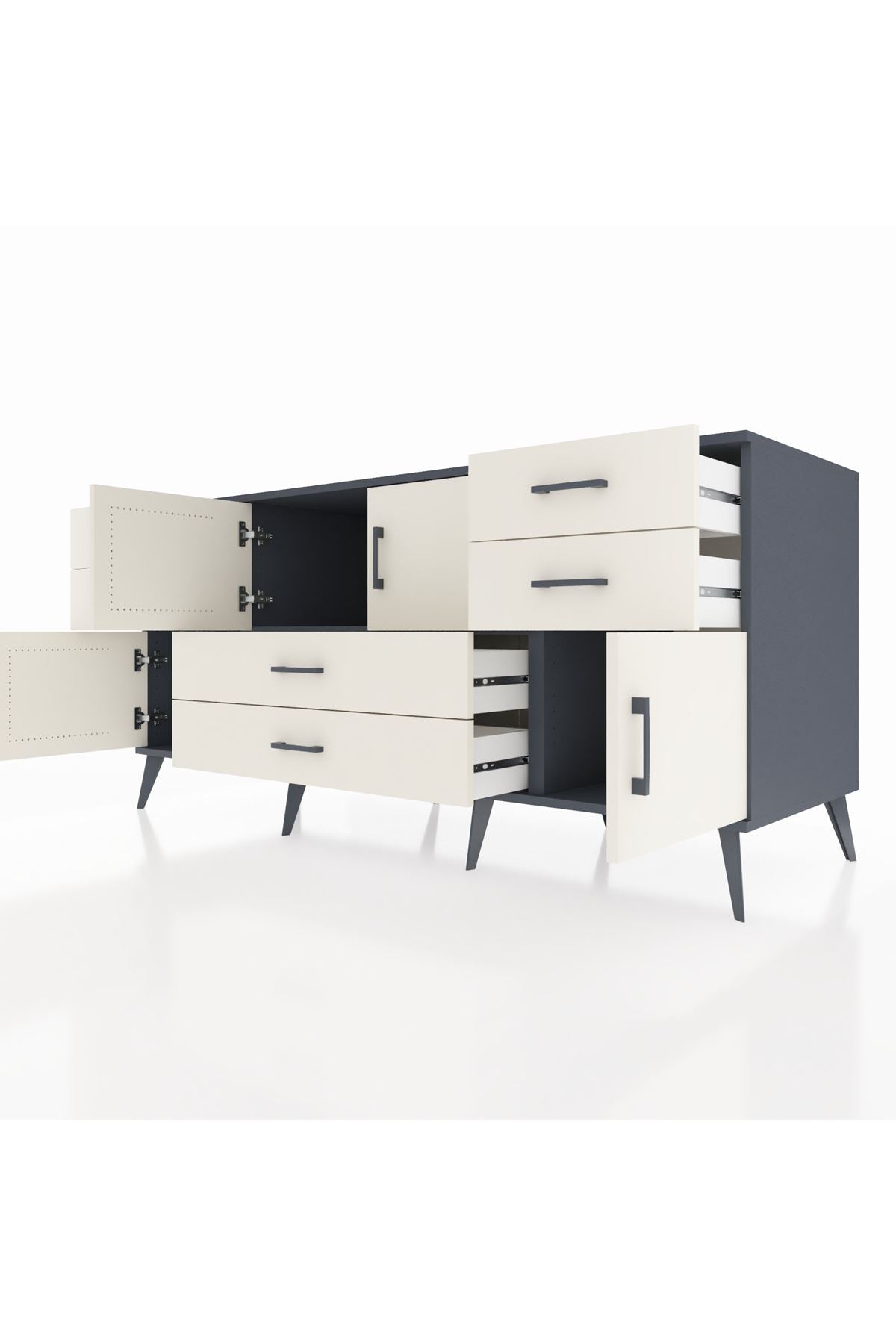 Kronos Konsol Tek Raflı 6 Çekmeceli 4 Kapaklı 176x59x83 - S610M005V13C