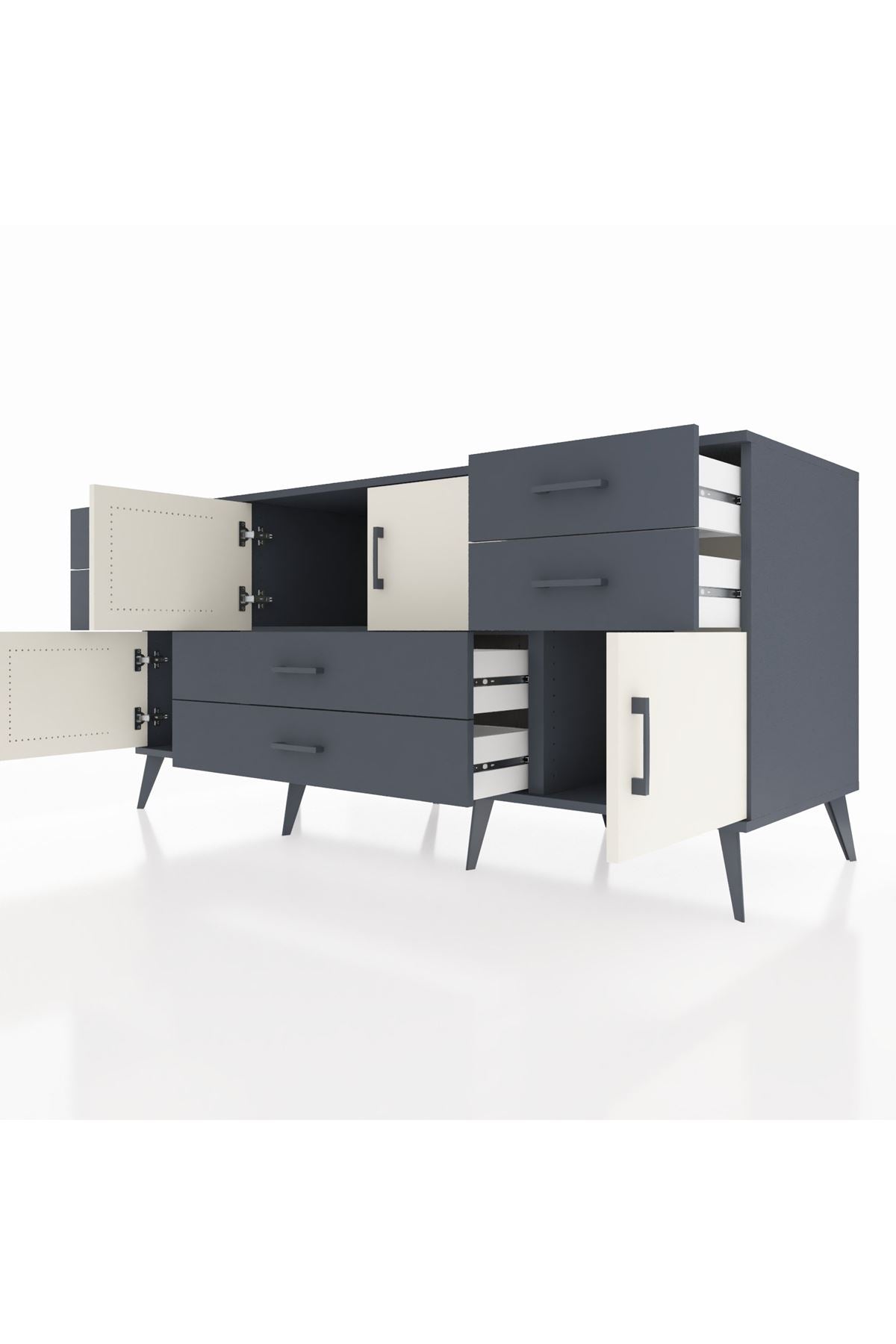 Kronos Konsol Tek Raflı 6 Çekmeceli 4 Kapaklı 176x59x83 - S610M005V14C