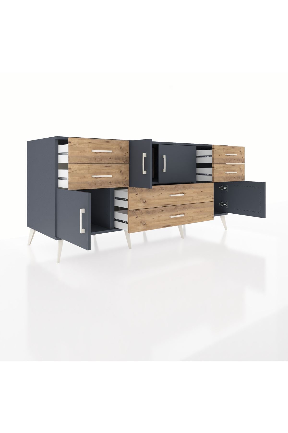 Kronos Konsol Tek Raflı 6 Çekmeceli 4 Kapaklı 176x59x83 - S610M005V18C