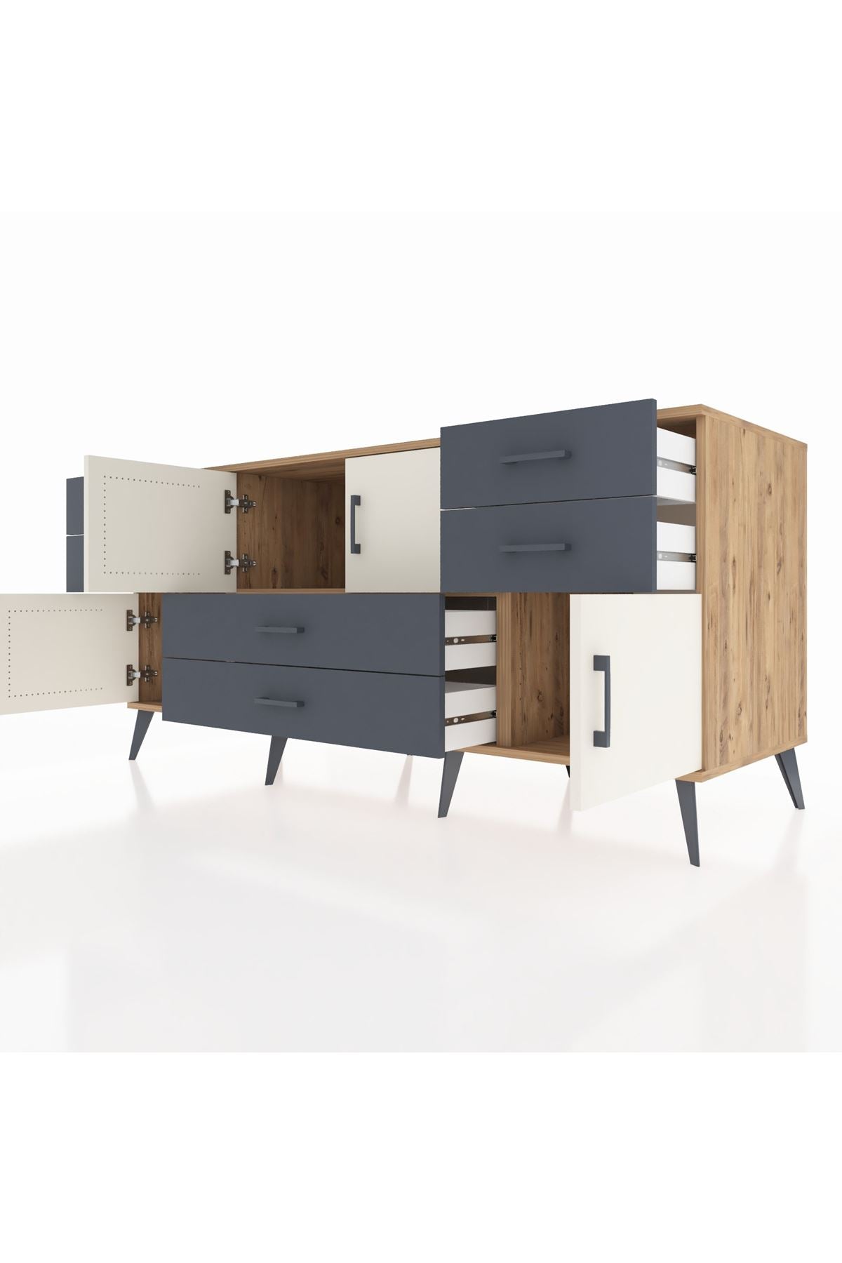 Kronos Konsol Tek Raflı 6 Çekmeceli 4 Kapaklı 176x59x83 - S610M005V23C