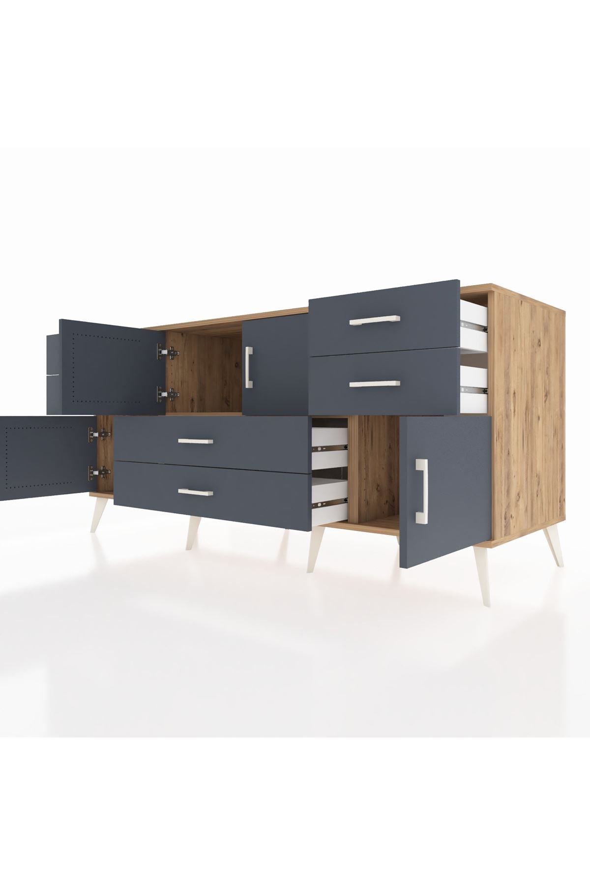 Kronos Konsol Tek Raflı 6 Çekmeceli 4 Kapaklı 176x59x83 - S610M005V26C