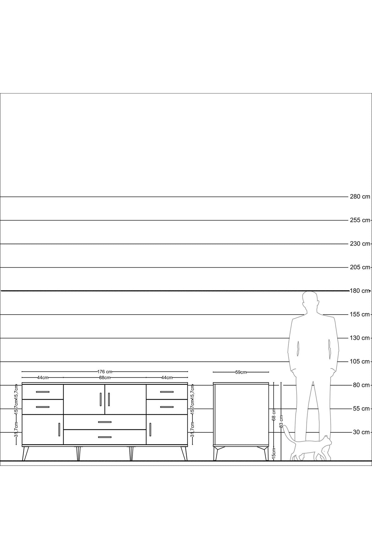 Kronos Konsol 3 Raflı 6 Çekmeceli 4 Kapaklı 176x59x83 - S610M006V04C