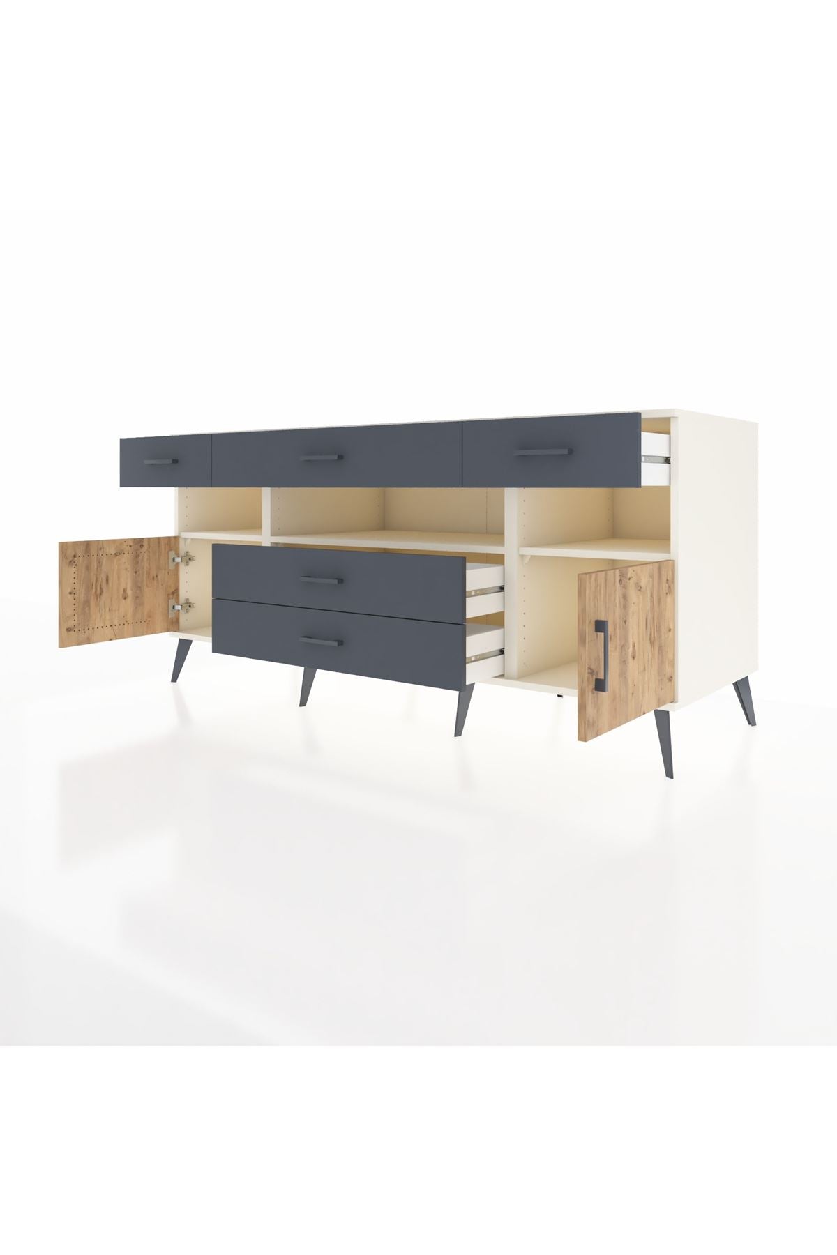 Kronos Konsol 3 Raflı 5 Çekmeceli 2 Kapaklı 176x59x83 - S610M016V02C