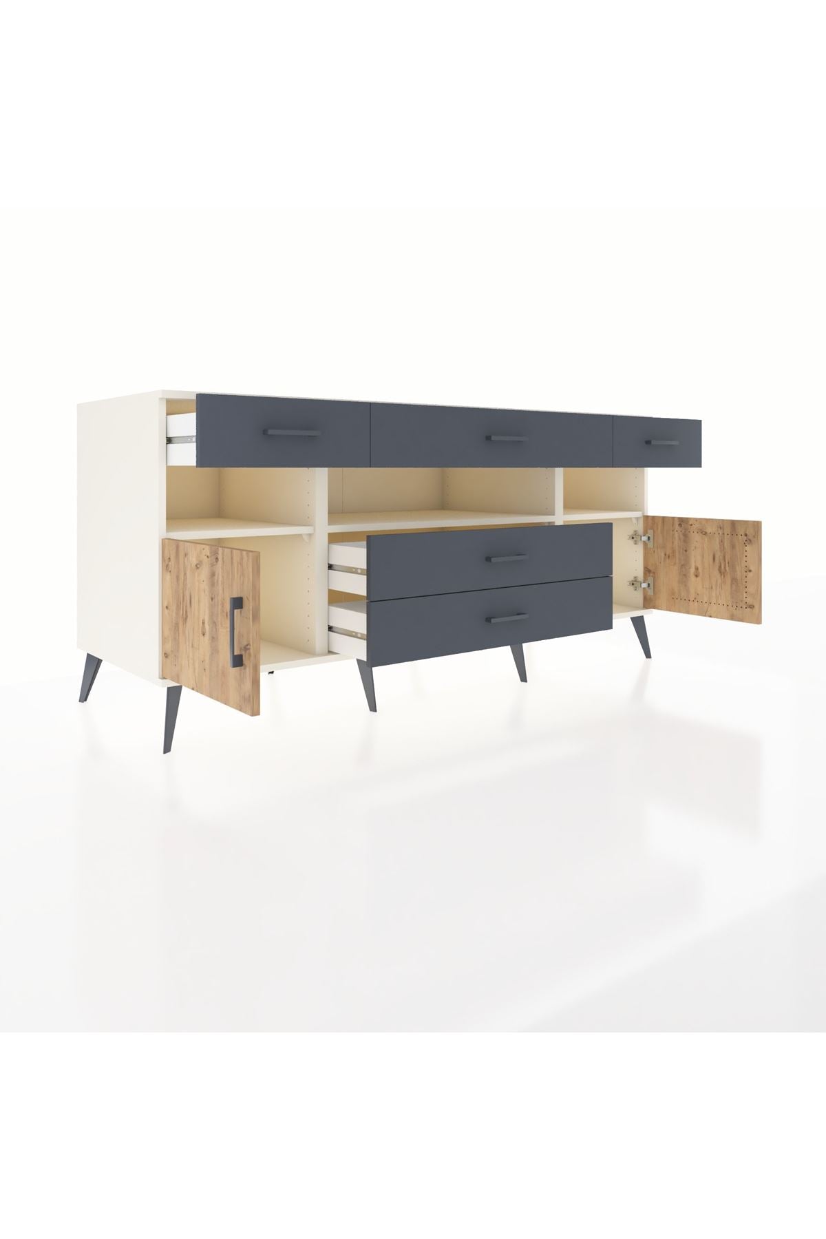 Kronos Konsol 3 Raflı 5 Çekmeceli 2 Kapaklı 176x59x83 - S610M016V02C