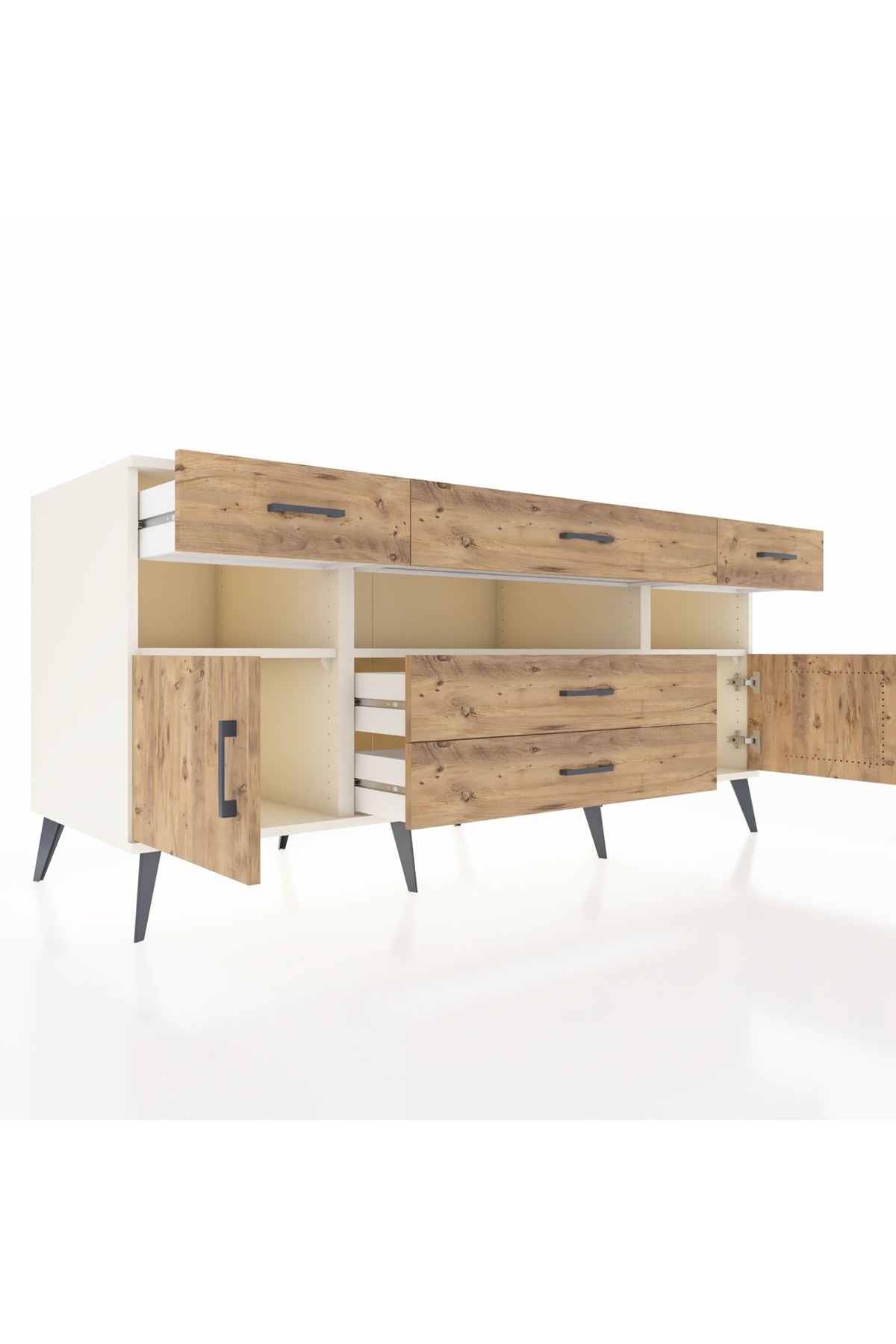 Kronos Konsol 3 Raflı 5 Çekmeceli 2 Kapaklı 176x59x83 - S610M016V03C