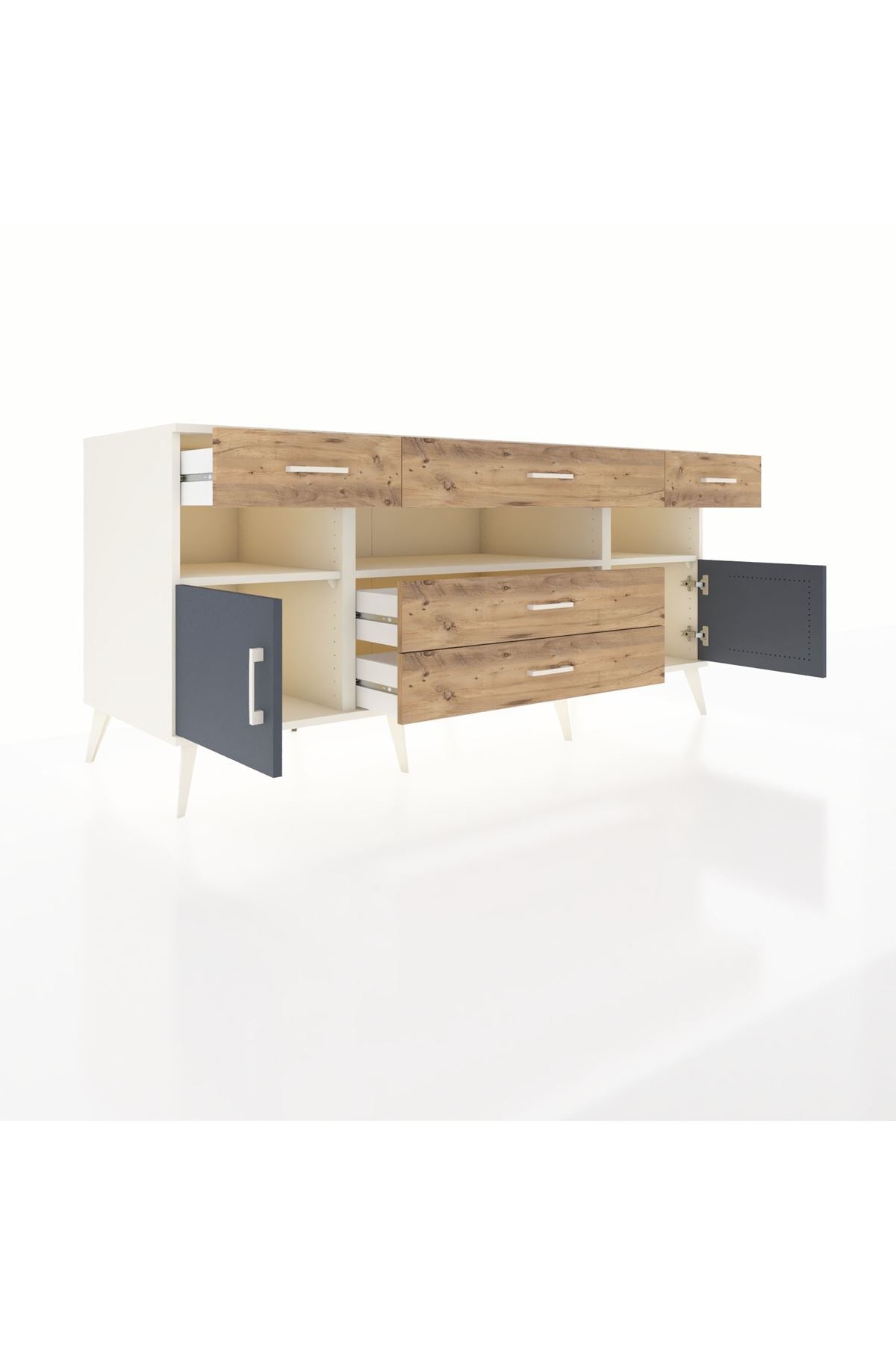 Kronos Konsol 3 Raflı 5 Çekmeceli 2 Kapaklı 176x59x83 - S610M016V09C