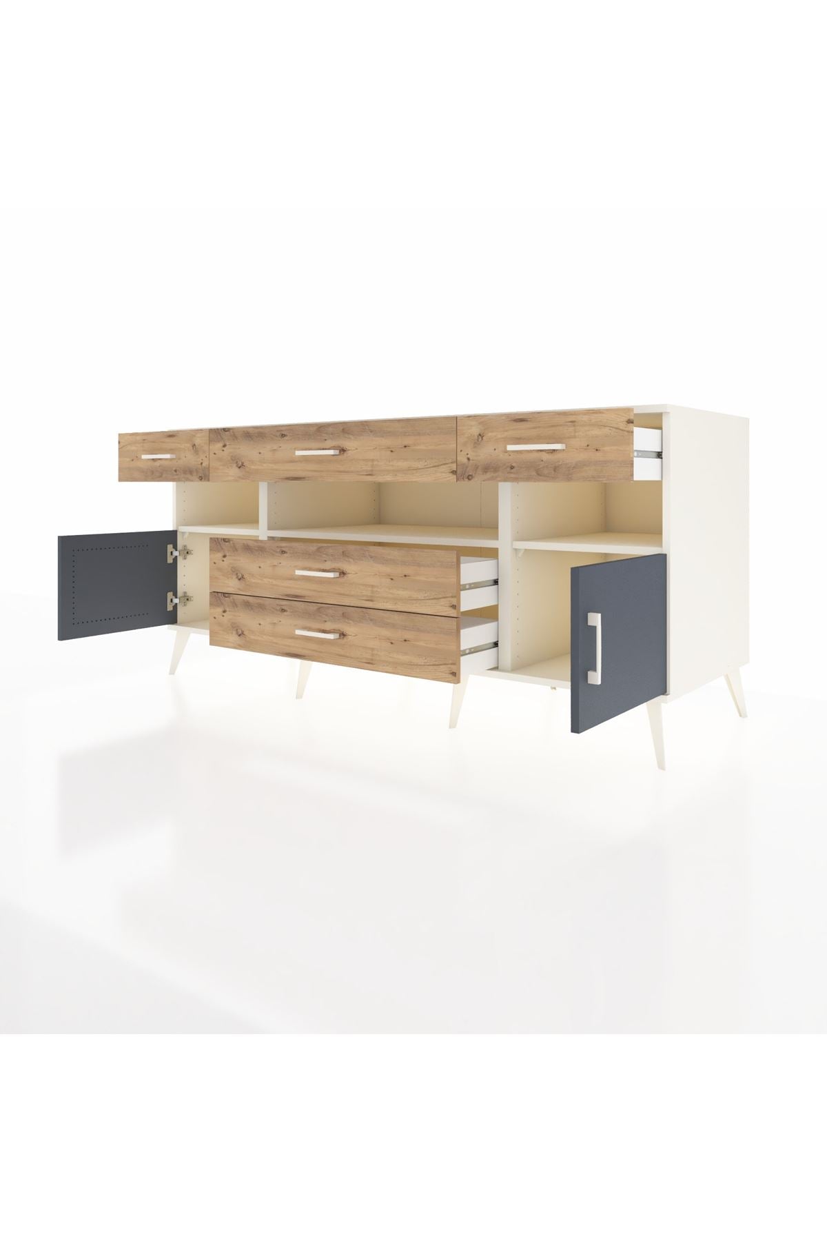 Kronos Konsol 3 Raflı 5 Çekmeceli 2 Kapaklı 176x59x83 - S610M016V09C