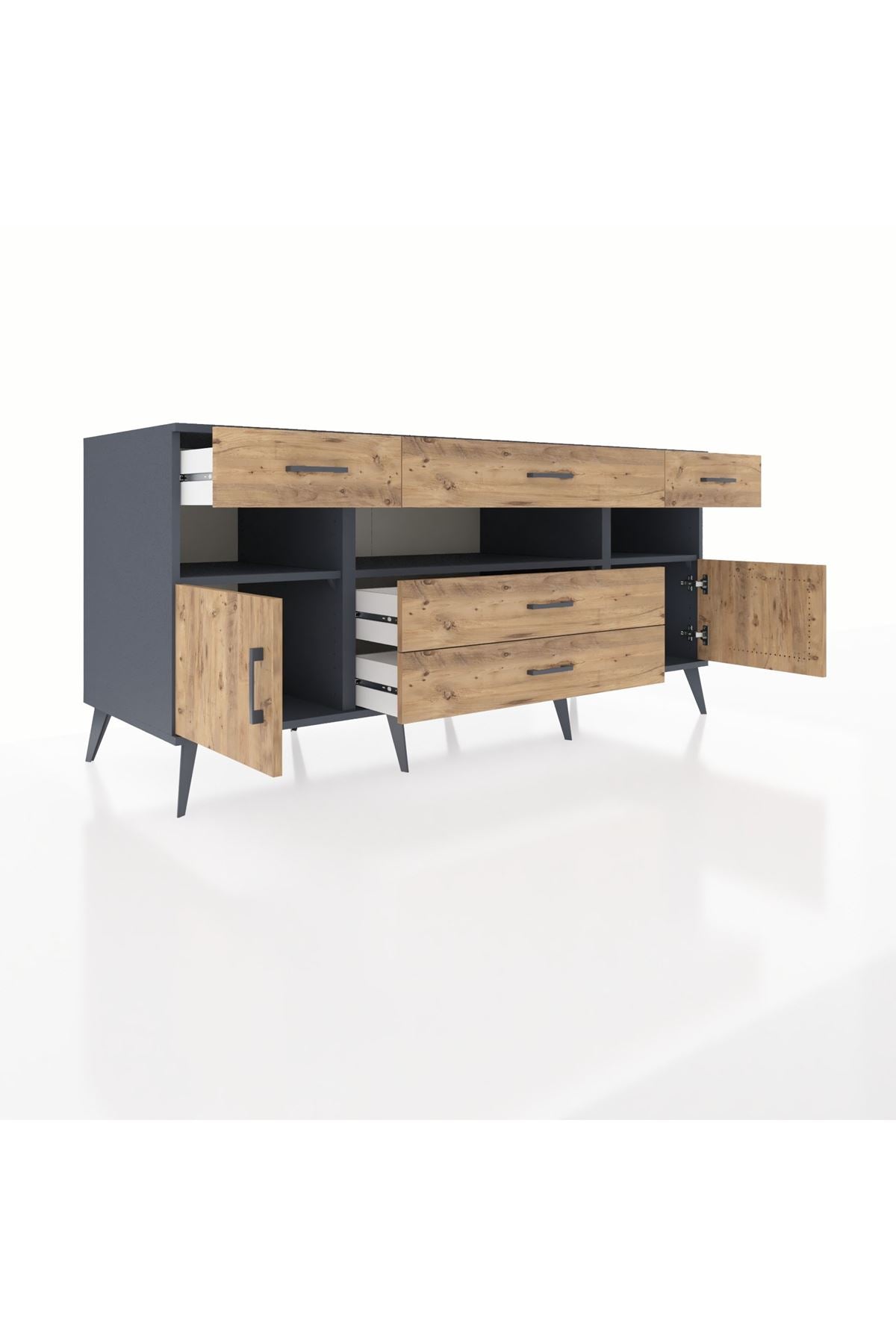 Kronos Konsol 3 Raflı 5 Çekmeceli 2 Kapaklı 176x59x83 - S610M016V12C