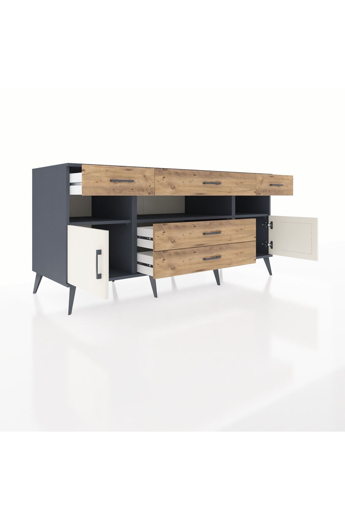 Kronos Konsol 3 Raflı 5 Çekmeceli 2 Kapaklı 176x59x83 - S610M016V15C