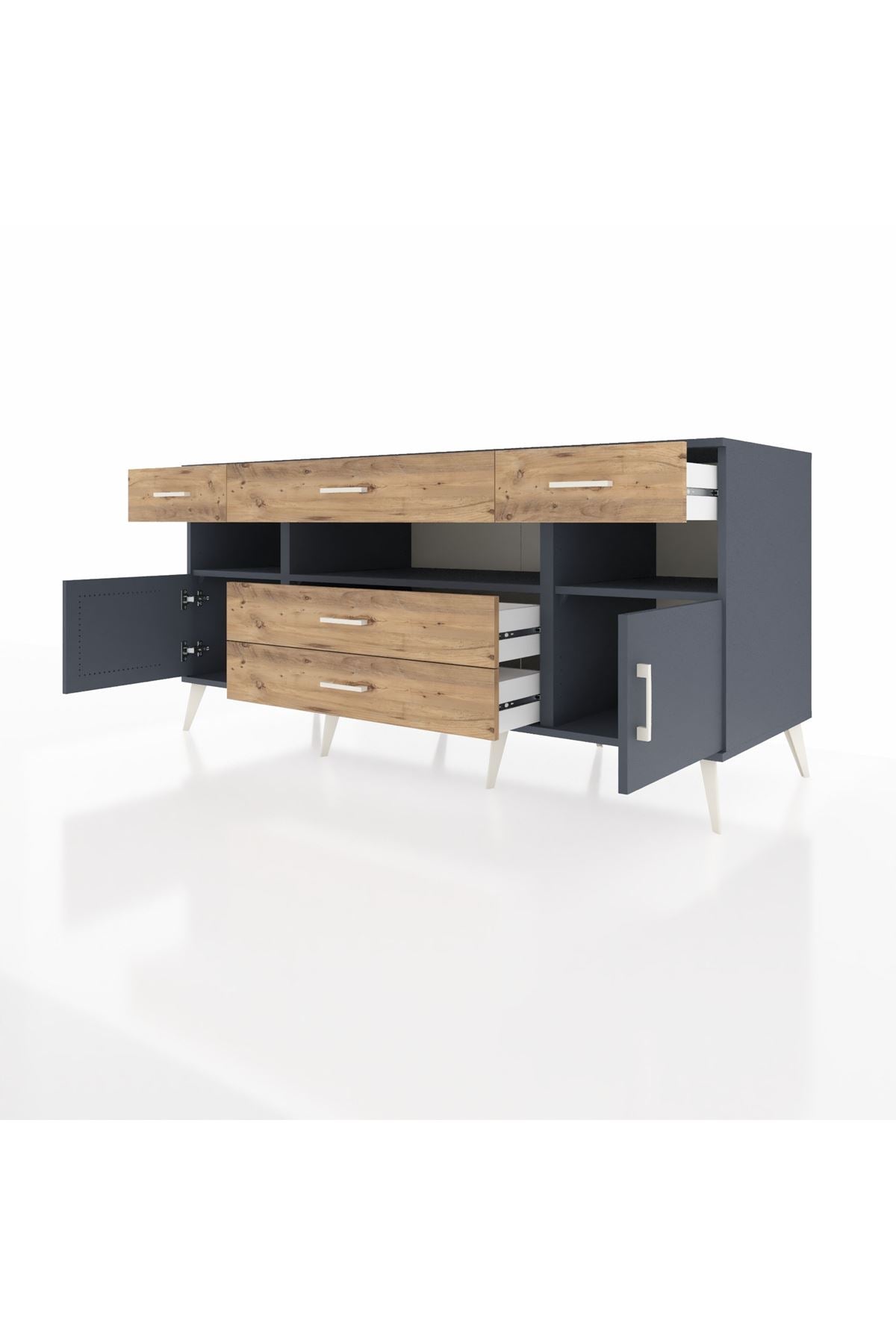 Kronos Konsol 3 Raflı 5 Çekmeceli 2 Kapaklı 176x59x83 - S610M016V18C