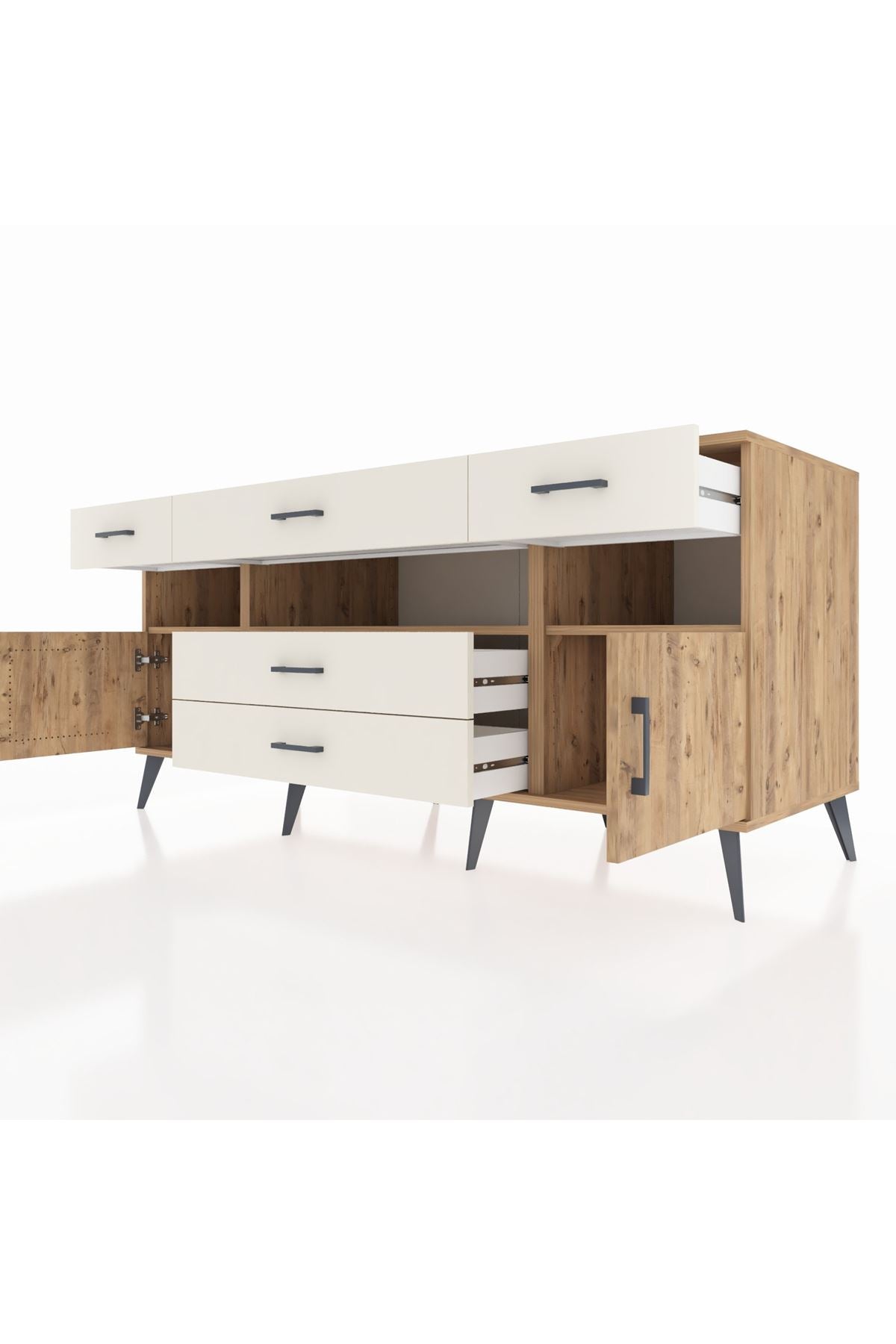Kronos Konsol 3 Raflı 5 Çekmeceli 2 Kapaklı 176x59x83 - S610M016V19C