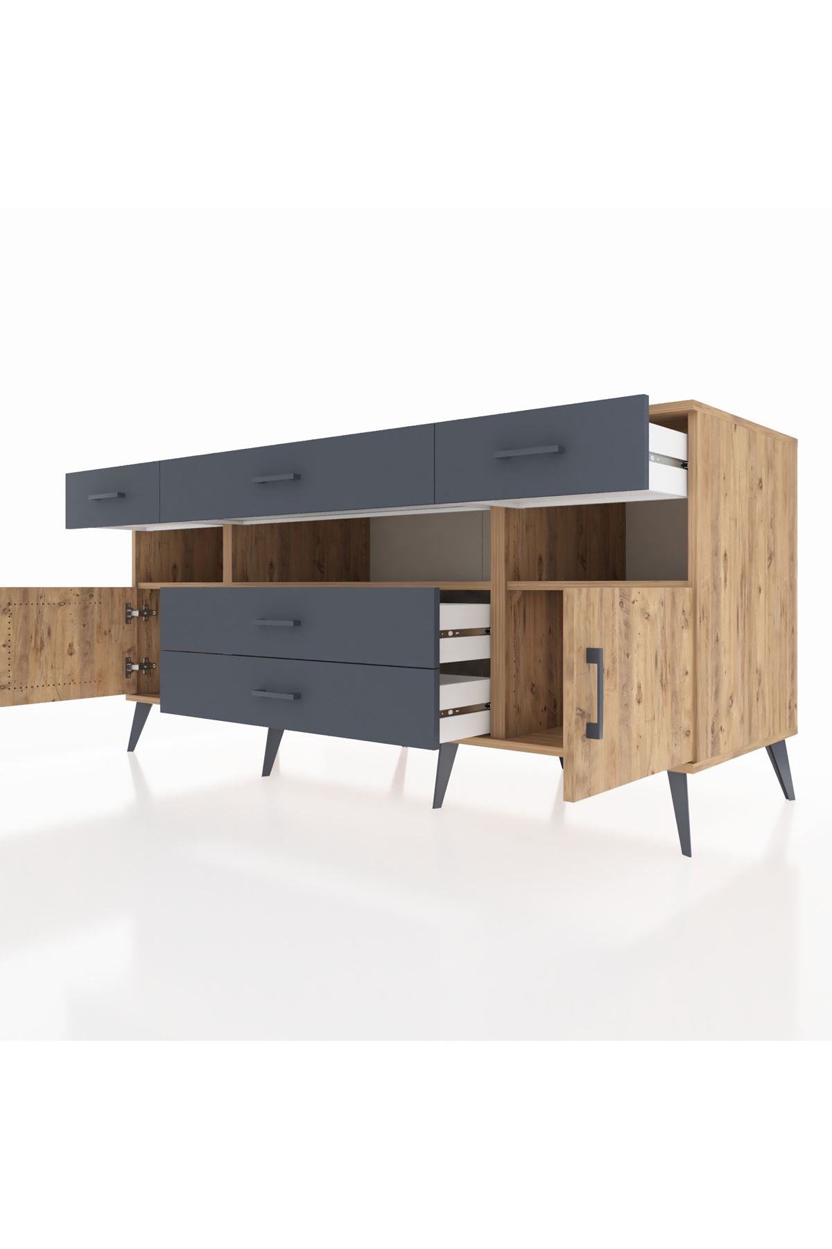 Kronos Konsol 3 Raflı 5 Çekmeceli 2 Kapaklı 176x59x83 - S610M016V20C