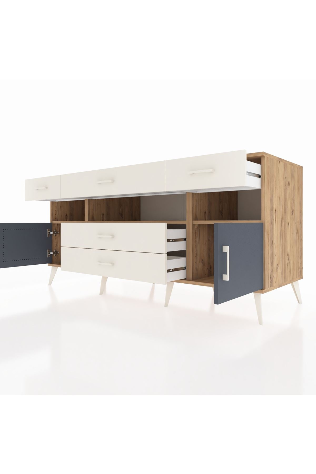 Kronos Konsol 3 Raflı 5 Çekmeceli 2 Kapaklı 176x59x83 - S610M016V25C