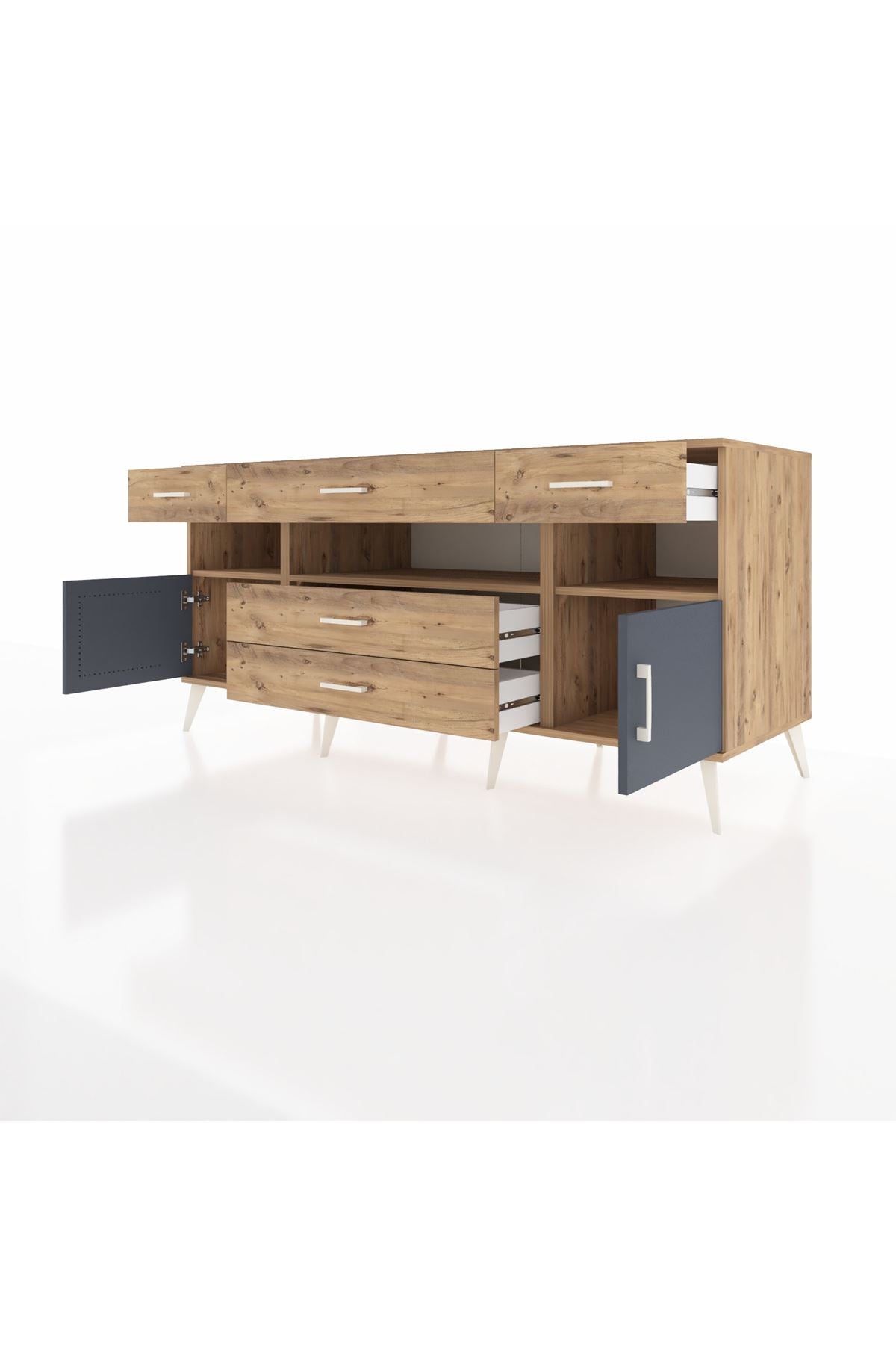 Kronos Konsol 3 Raflı 5 Çekmeceli 2 Kapaklı 176x59x83 - S610M016V27C