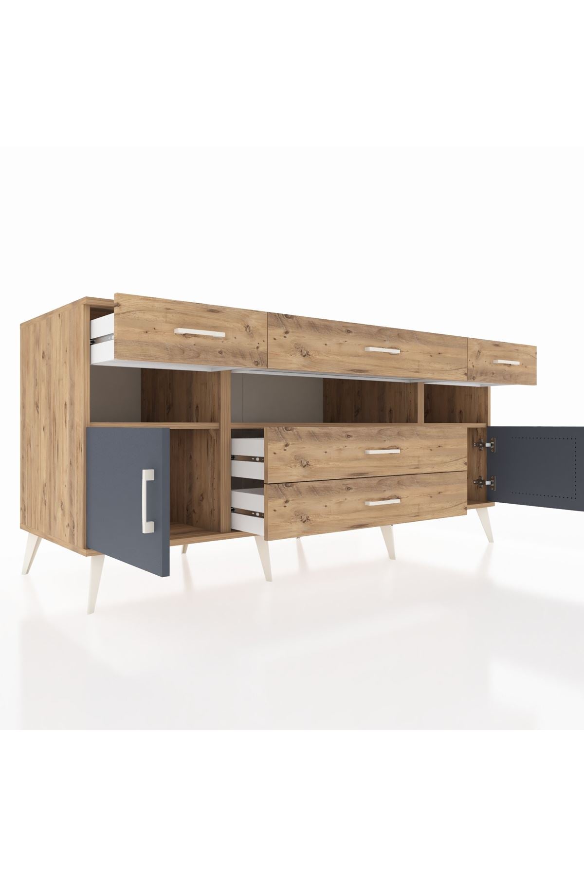 Kronos Konsol 3 Raflı 5 Çekmeceli 2 Kapaklı 176x59x83 - S610M016V27C