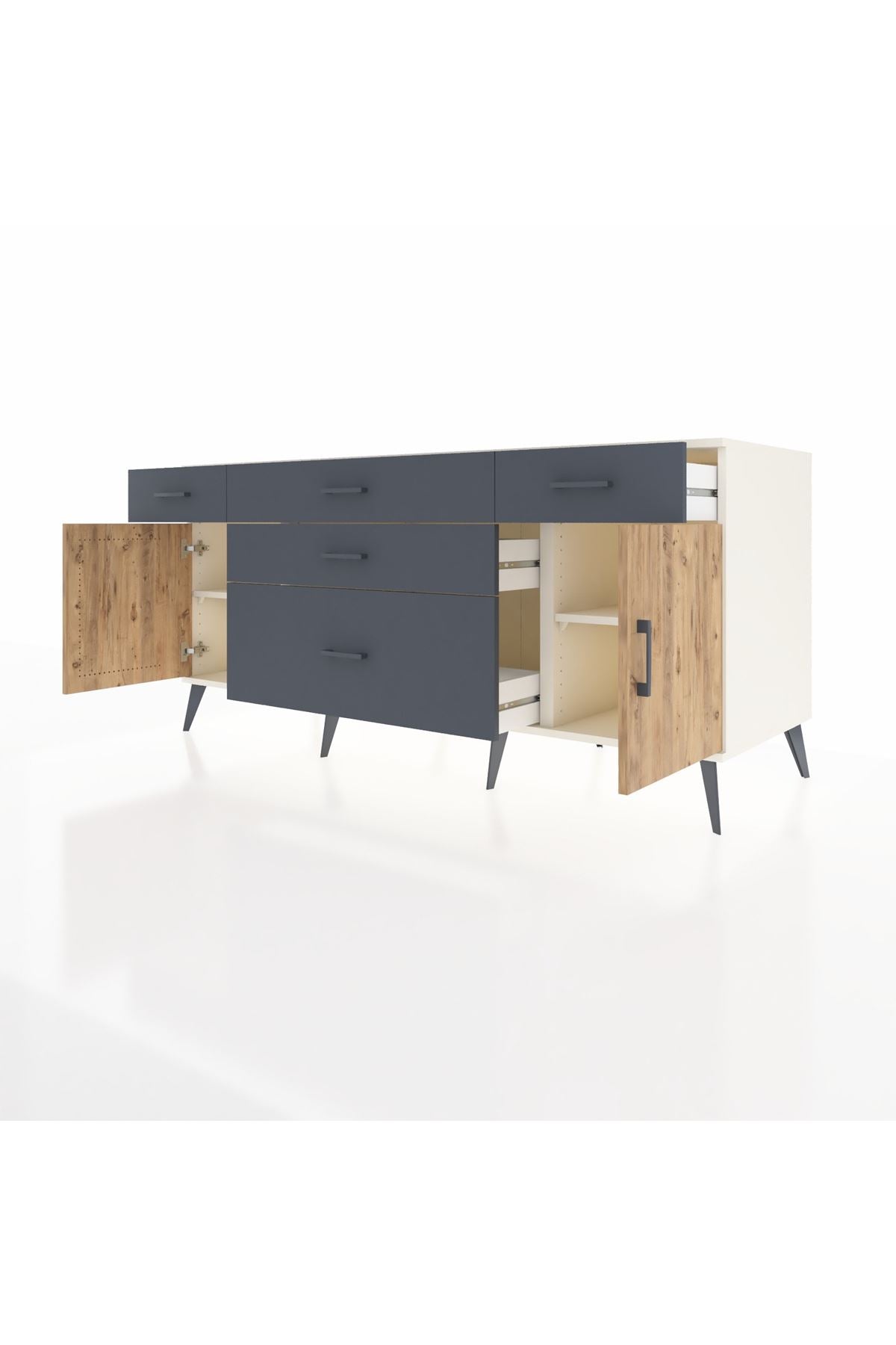 Kronos Konsol 2 Raflı 5 Çekmeceli 2 Kapaklı 176x59x83 - S610M017V02C