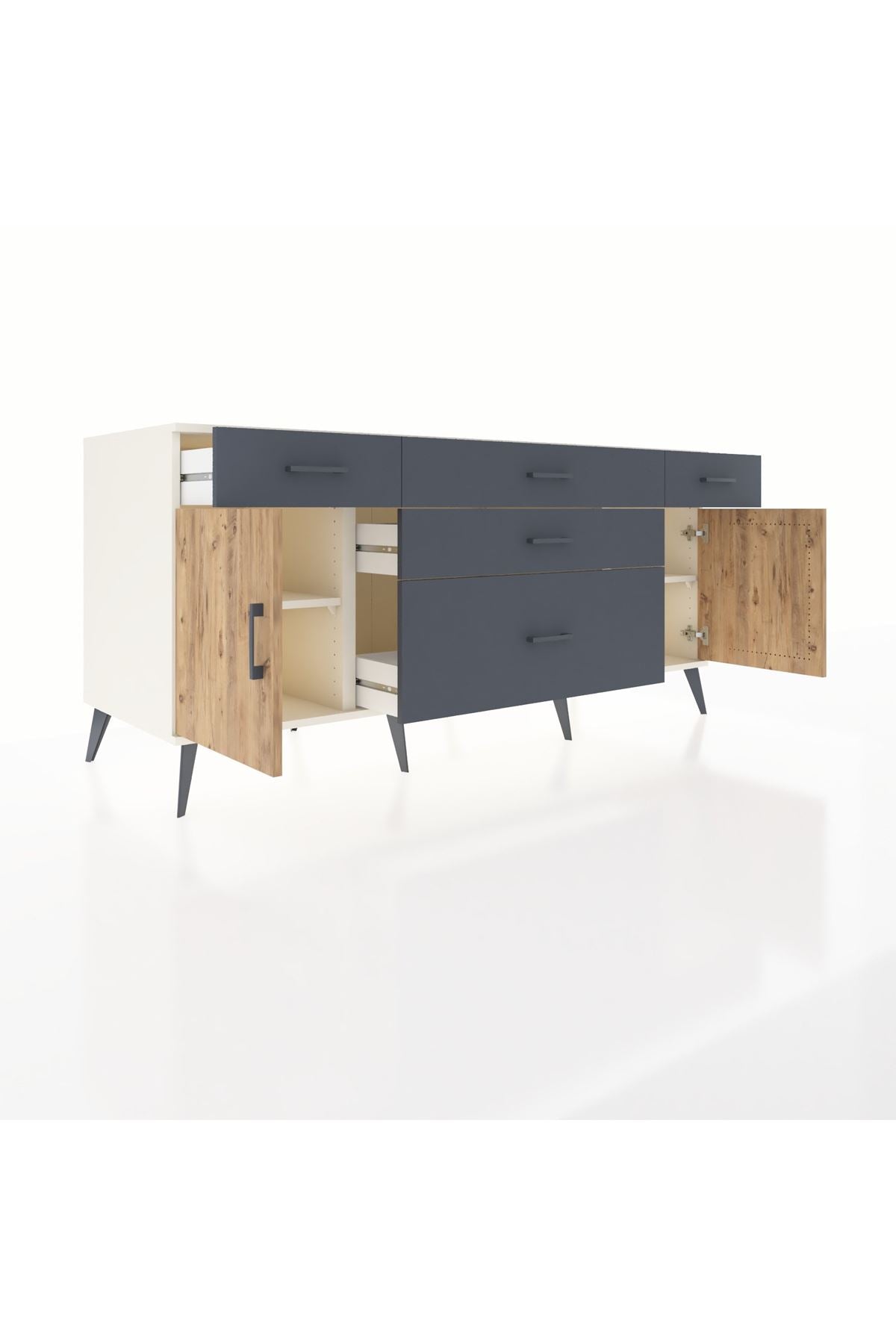 Kronos Konsol 2 Raflı 5 Çekmeceli 2 Kapaklı 176x59x83 - S610M017V02C