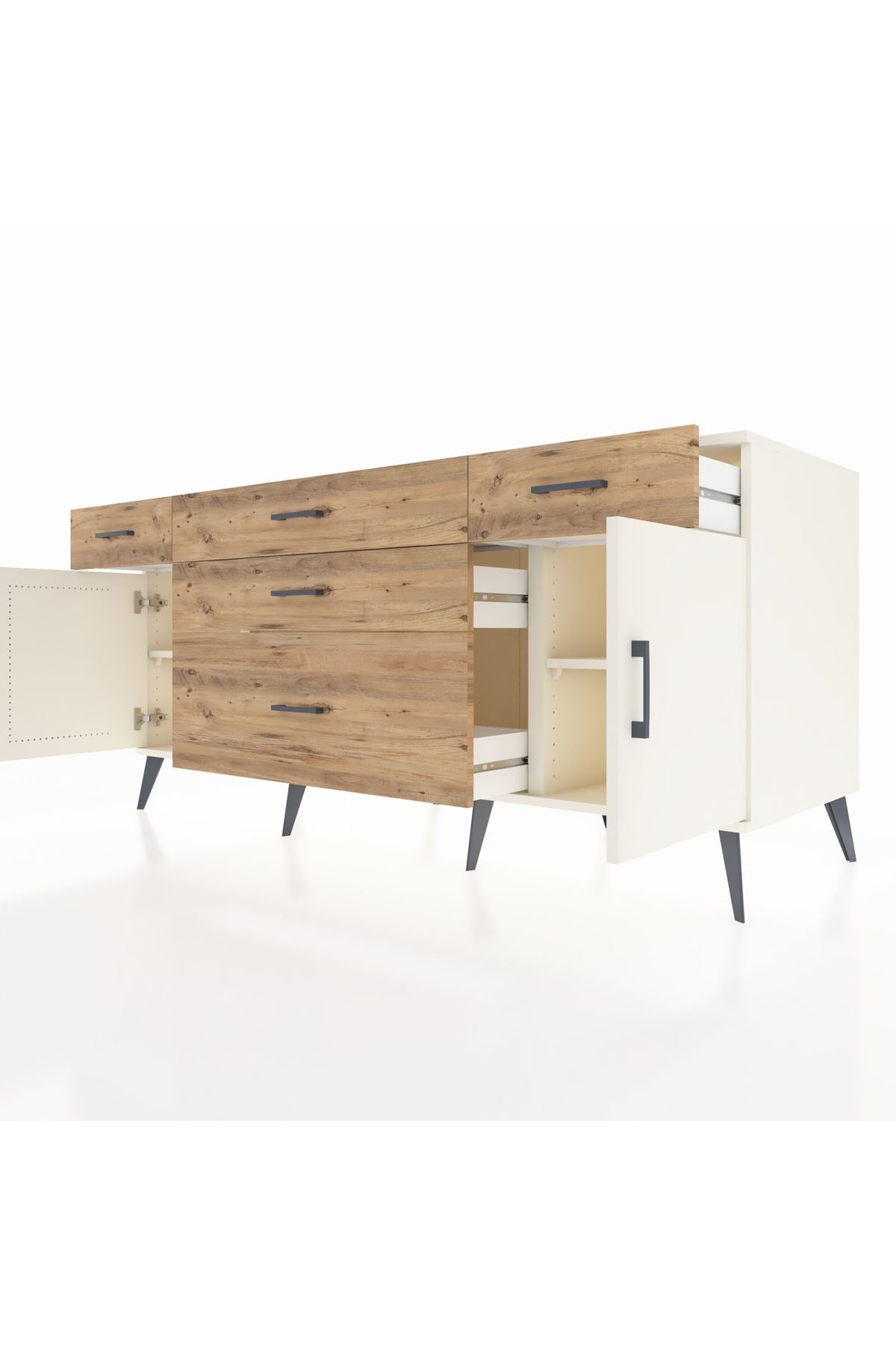 Kronos Konsol 2 Raflı 5 Çekmeceli 2 Kapaklı 176x59x83 - S610M017V06C