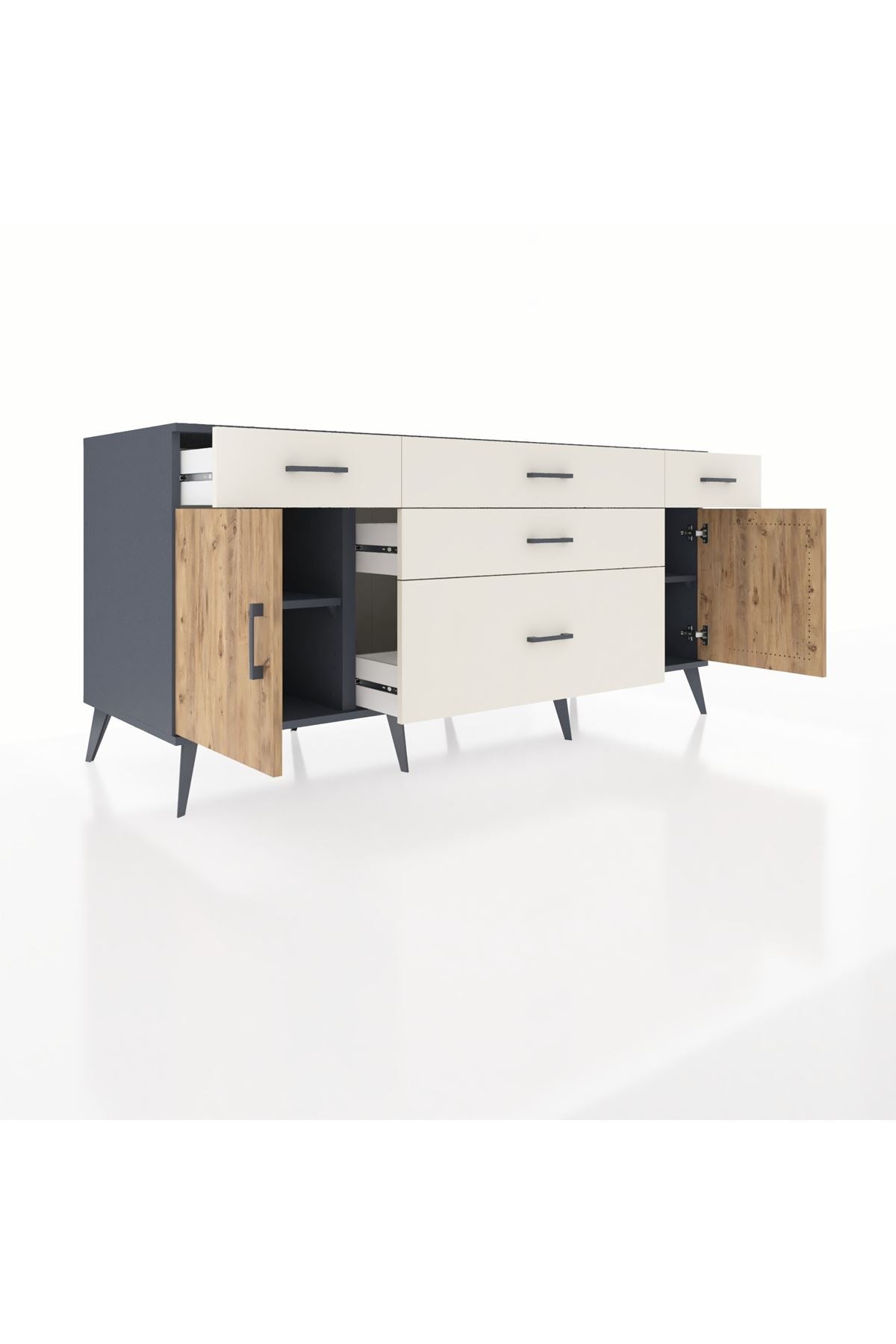 Kronos Konsol 2 Raflı 5 Çekmeceli 2 Kapaklı 176x59x83 - S610M017V10C