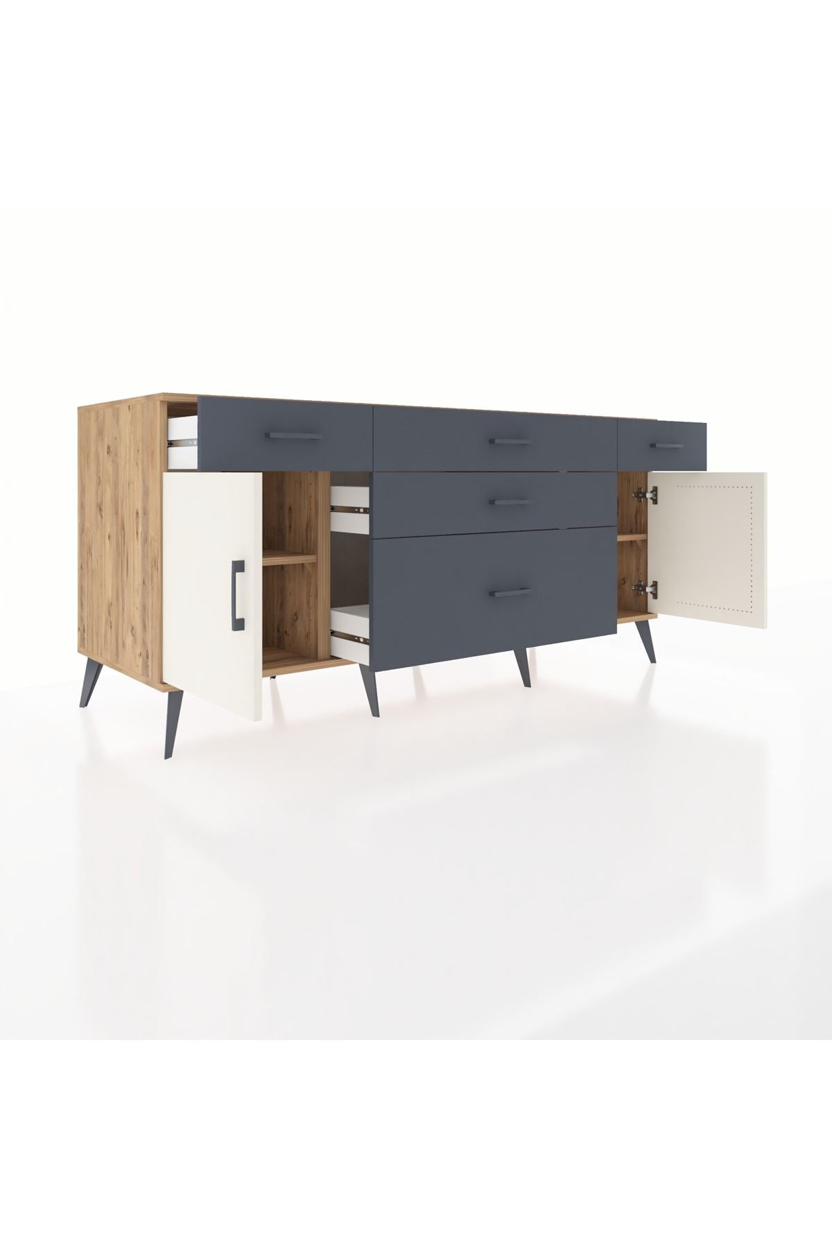 Kronos Konsol 2 Raflı 5 Çekmeceli 2 Kapaklı 176x59x83 - S610M017V23C