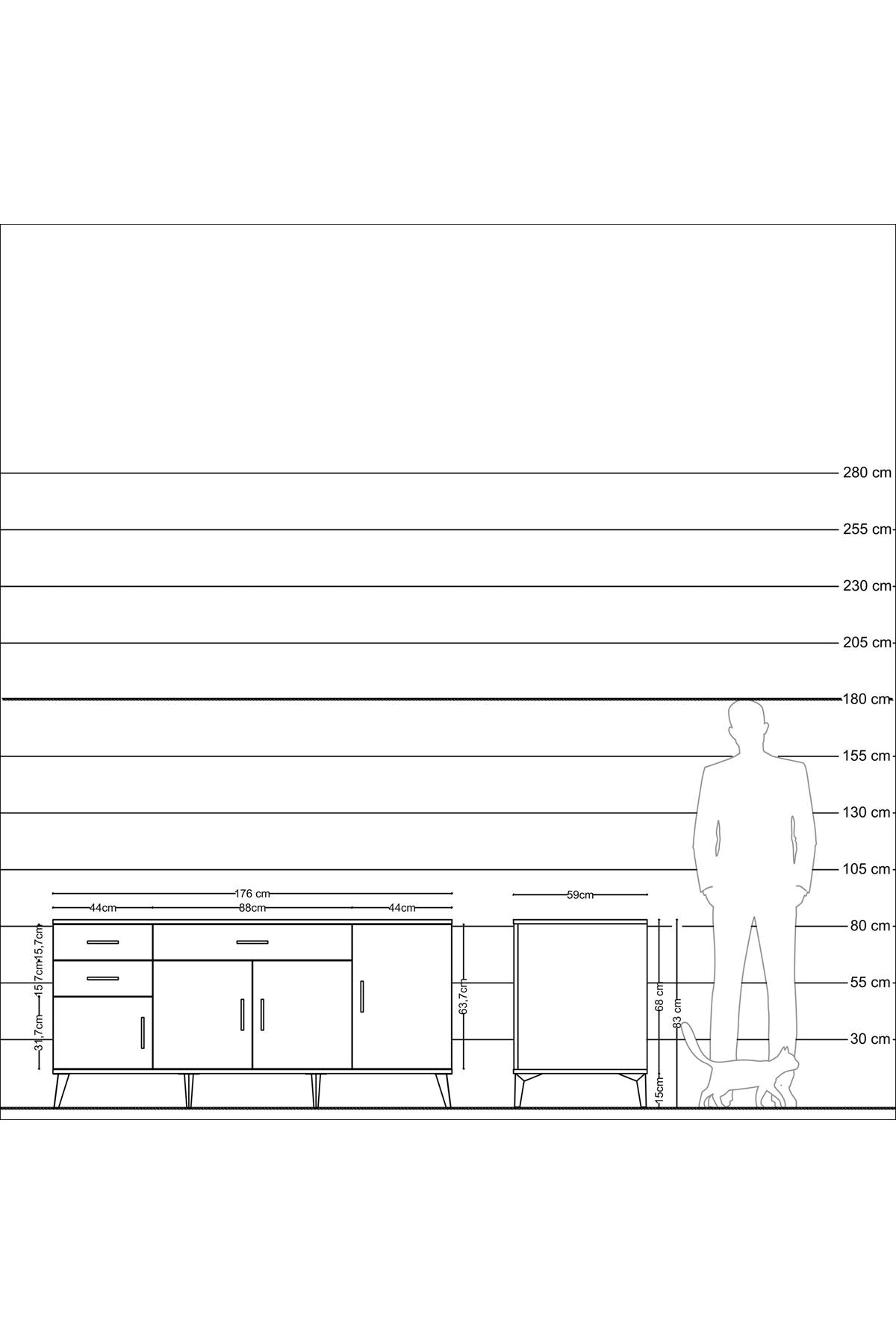 Kronos Konsol 3 Raflı 3 Çekmeceli 4 Kapaklı 176x59x83 - S610M025V22C