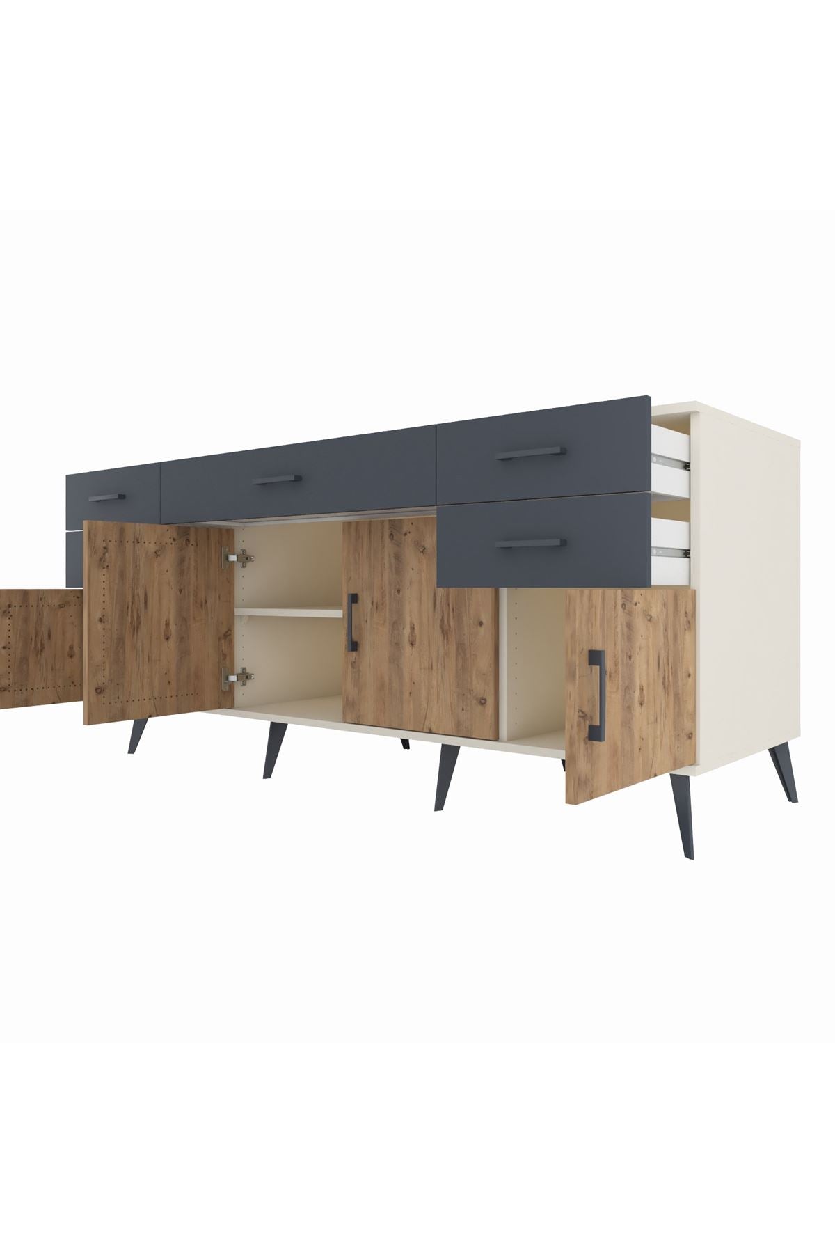 Kronos Konsol Tek Raflı 5 Çekmeceli 4 Kapaklı 176x59x83 - S610M026V02C