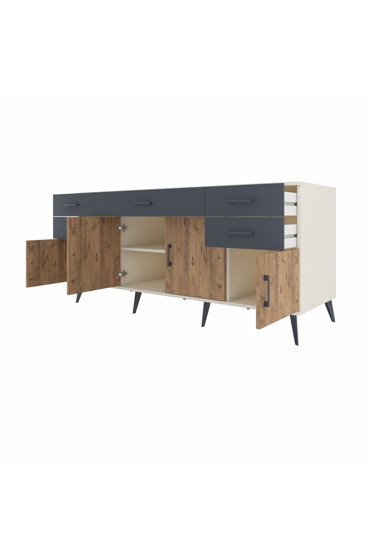 Kronos Konsol Tek Raflı 5 Çekmeceli 4 Kapaklı 176x59x83 - S610M026V02C