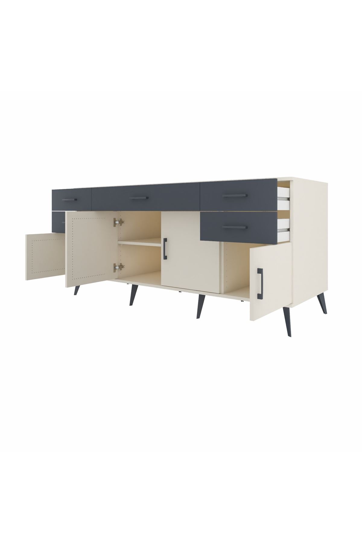Kronos Konsol Tek Raflı 5 Çekmeceli 4 Kapaklı 176x59x83 - S610M026V05C
