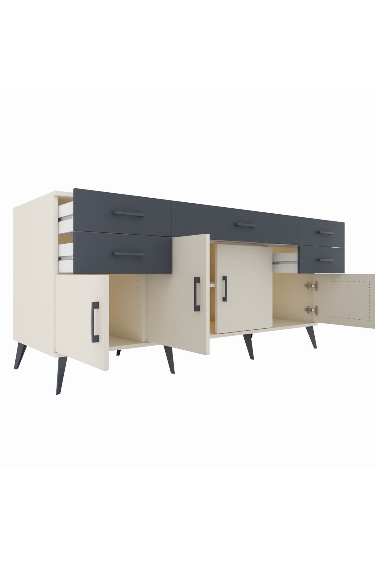 Kronos Konsol Tek Raflı 5 Çekmeceli 4 Kapaklı 176x59x83 - S610M026V05C