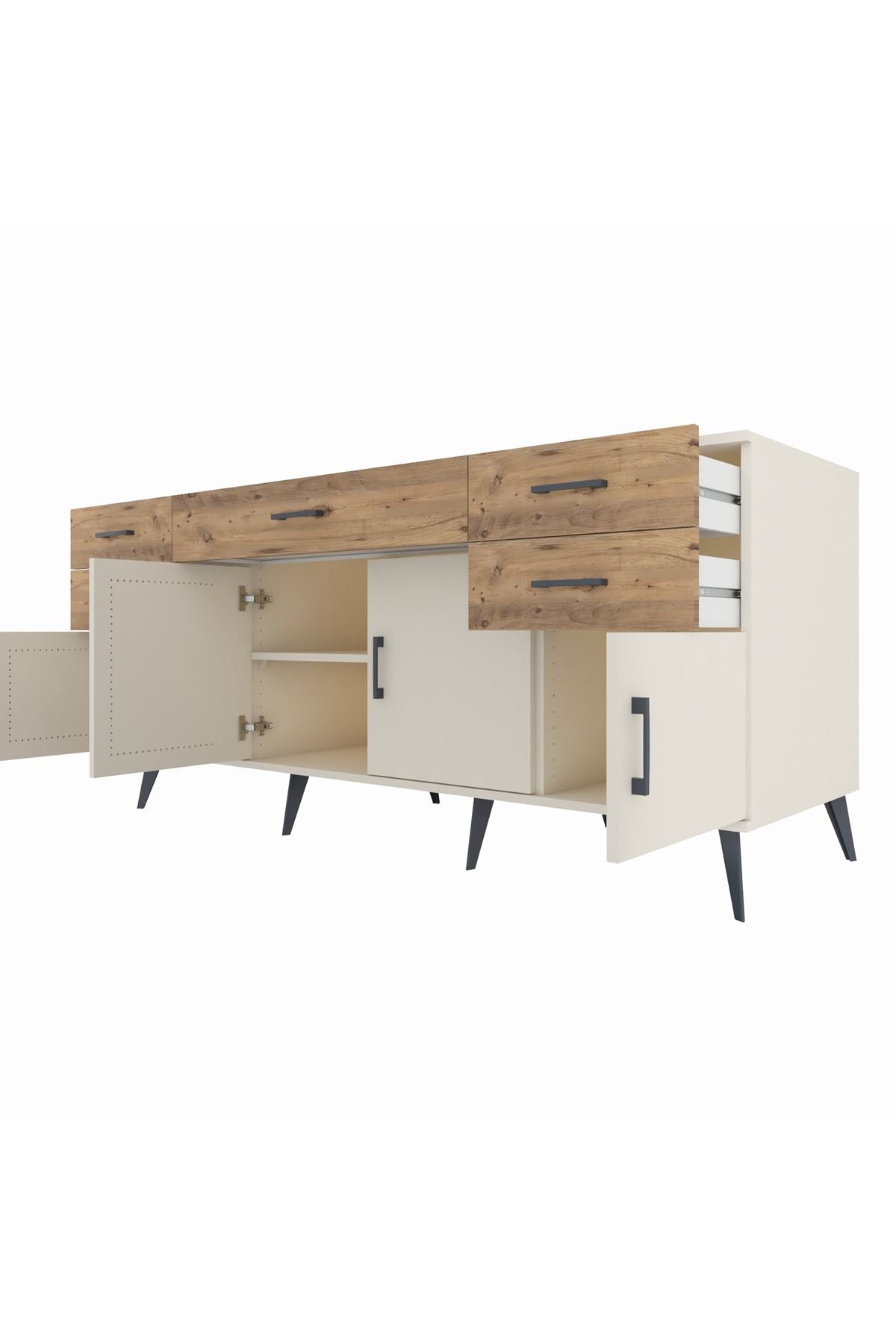 Kronos Konsol Tek Raflı 5 Çekmeceli 4 Kapaklı 176x59x83 - S610M026V06C